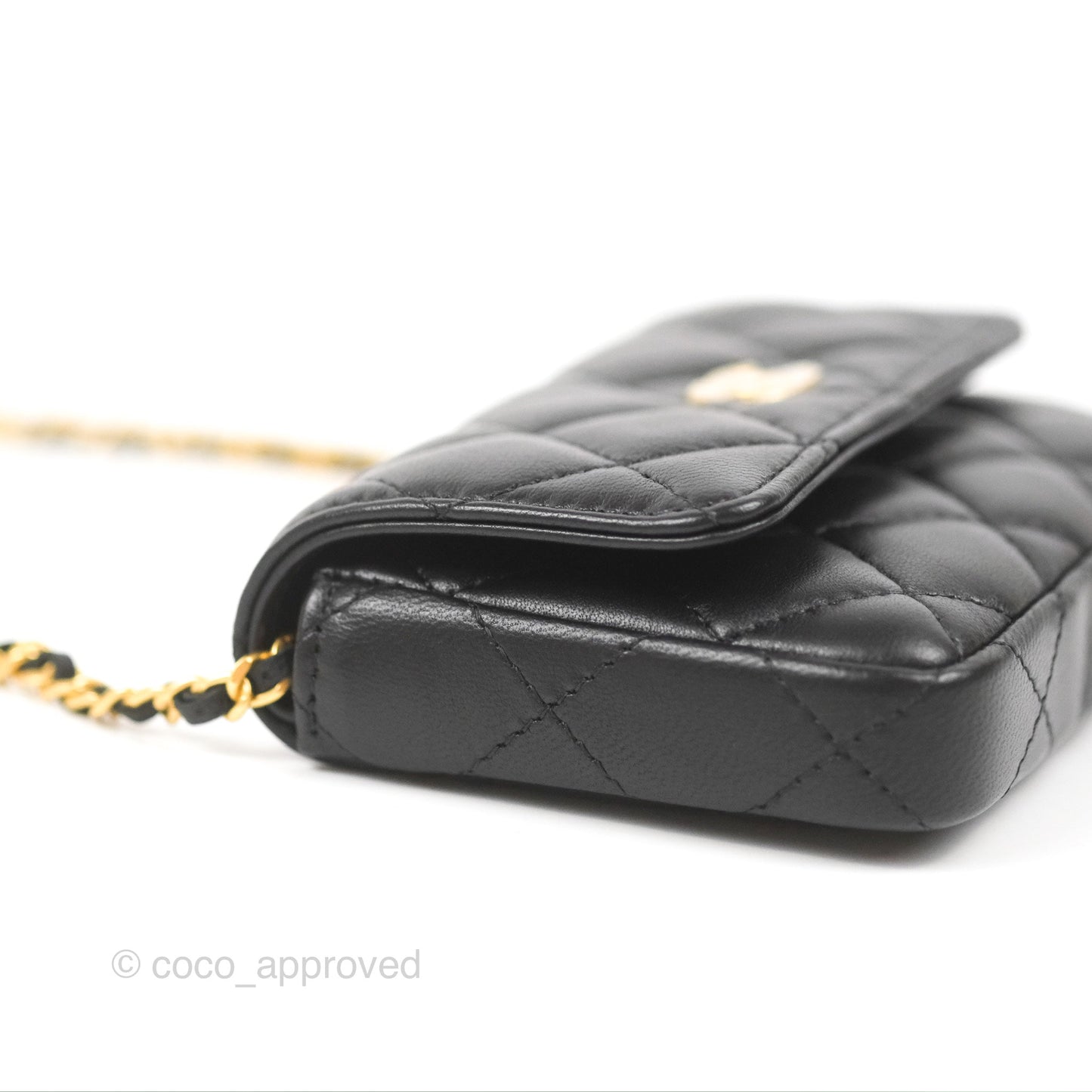 Chanel Coco Hearts Clutch On Chain Black Lambskin Gold Hardware