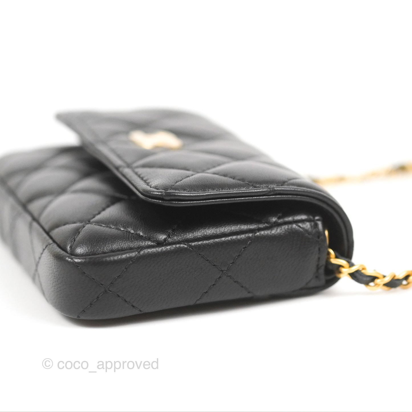 Chanel Coco Hearts Clutch On Chain Black Lambskin Gold Hardware