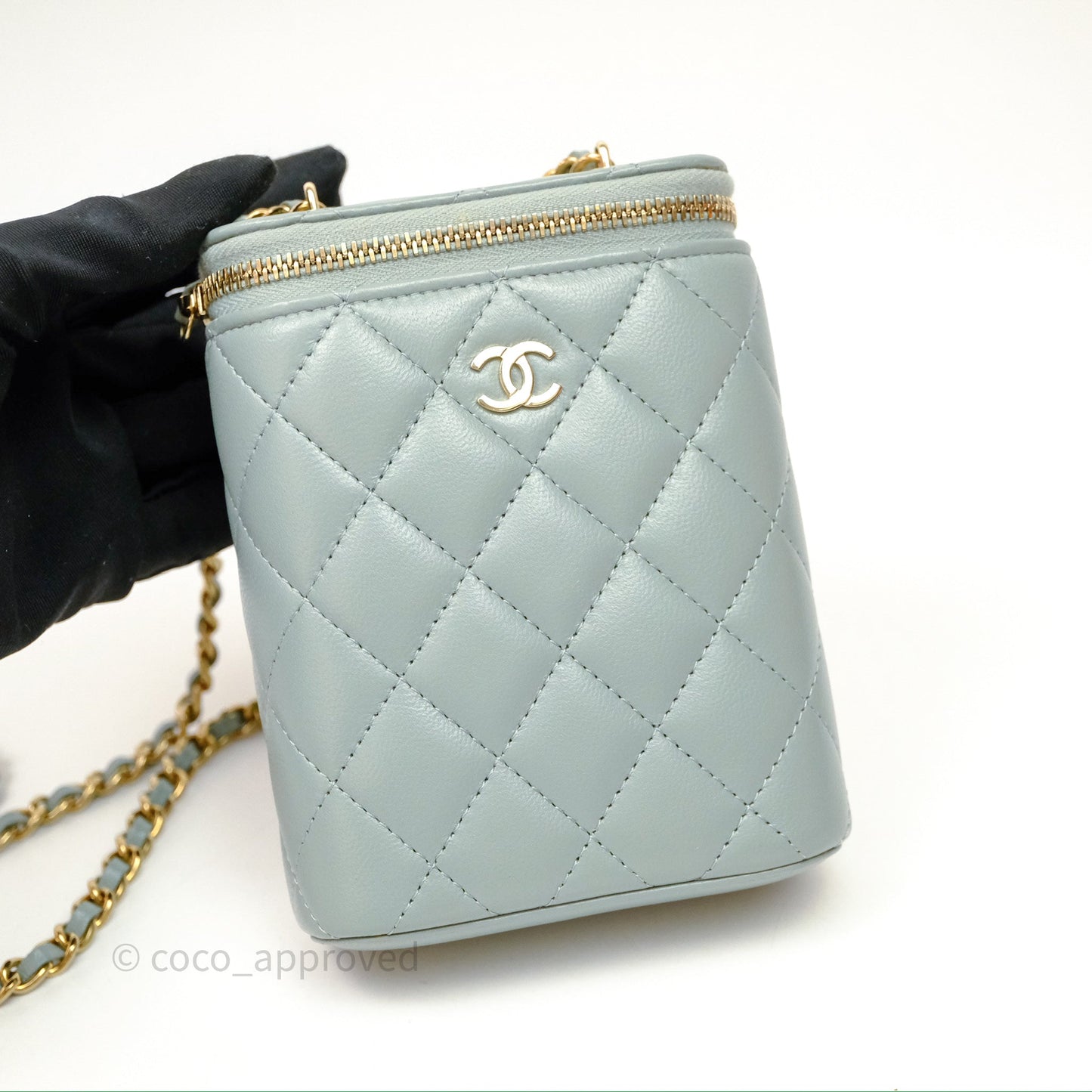 Chanel Classic Mini Vanity With Chain Green Lambskin Gold Hardware