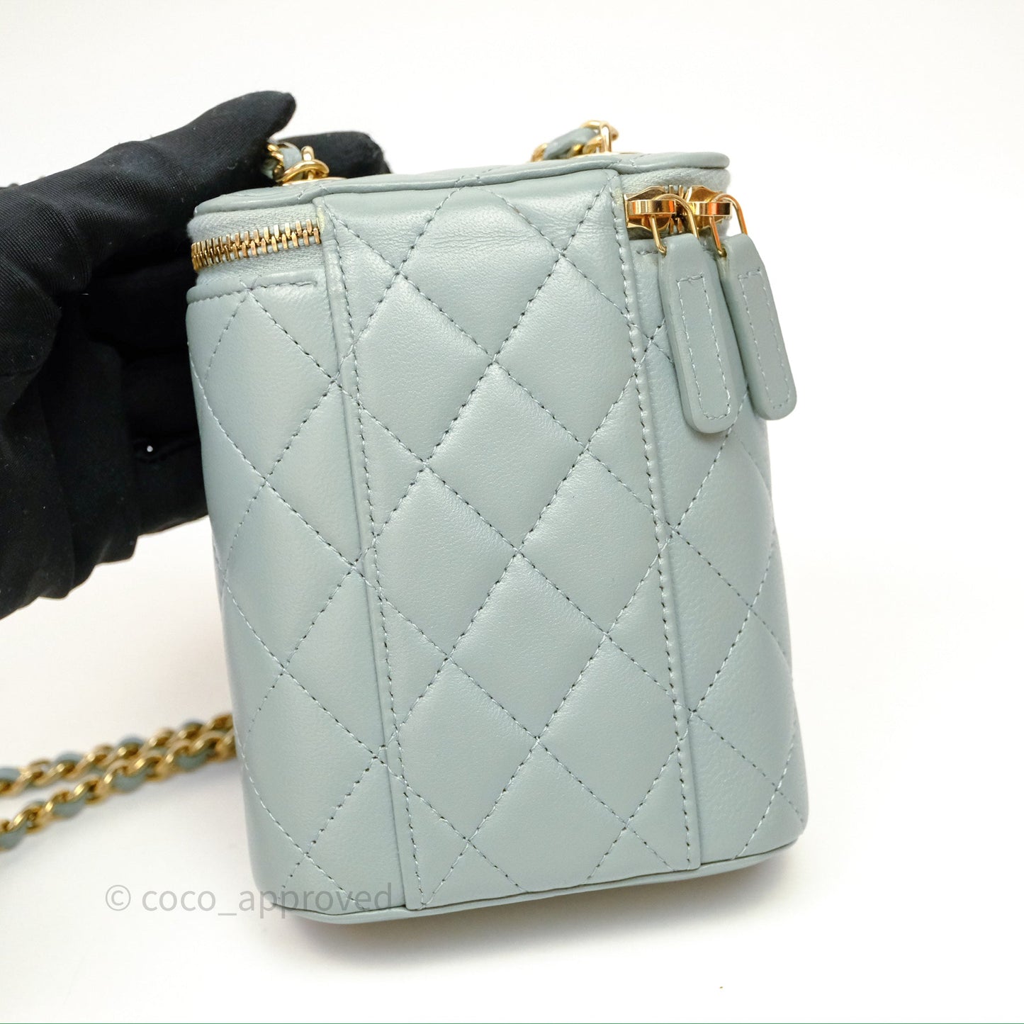 Chanel Classic Mini Vanity With Chain Green Lambskin Gold Hardware