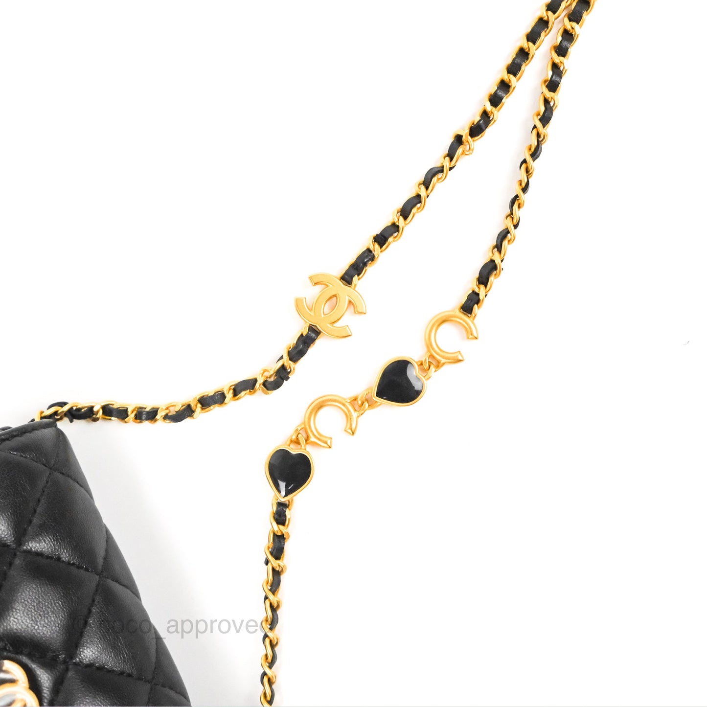 Chanel Coco Hearts Clutch On Chain Black Lambskin Gold Hardware