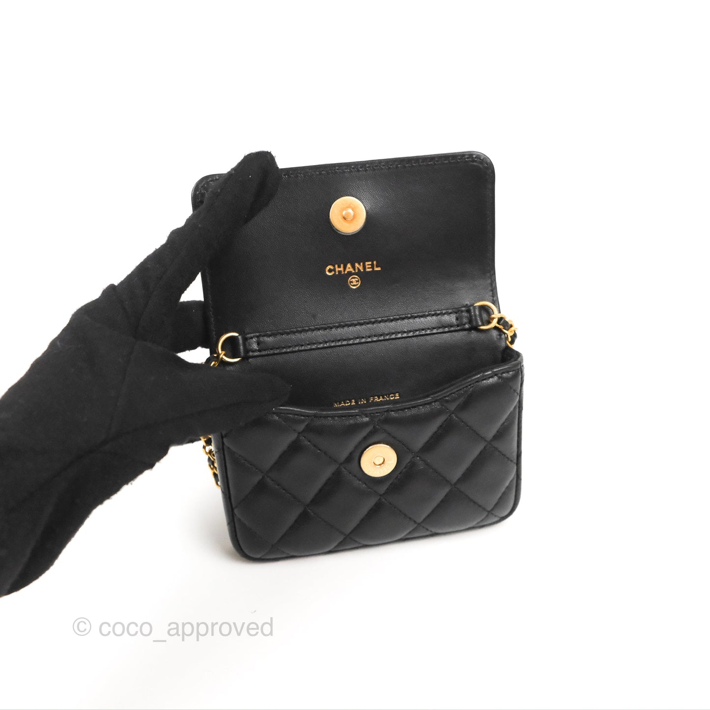 Chanel Coco Hearts Clutch On Chain Black Lambskin Gold Hardware