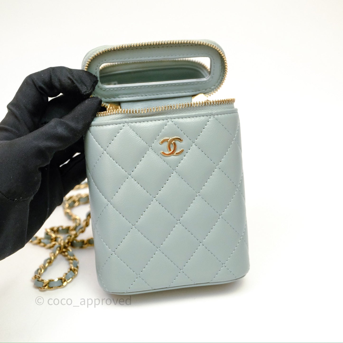 Chanel Classic Mini Vanity With Chain Green Lambskin Gold Hardware