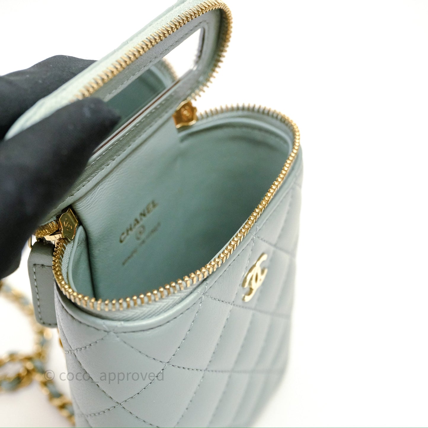 Chanel Classic Mini Vanity With Chain Green Lambskin Gold Hardware