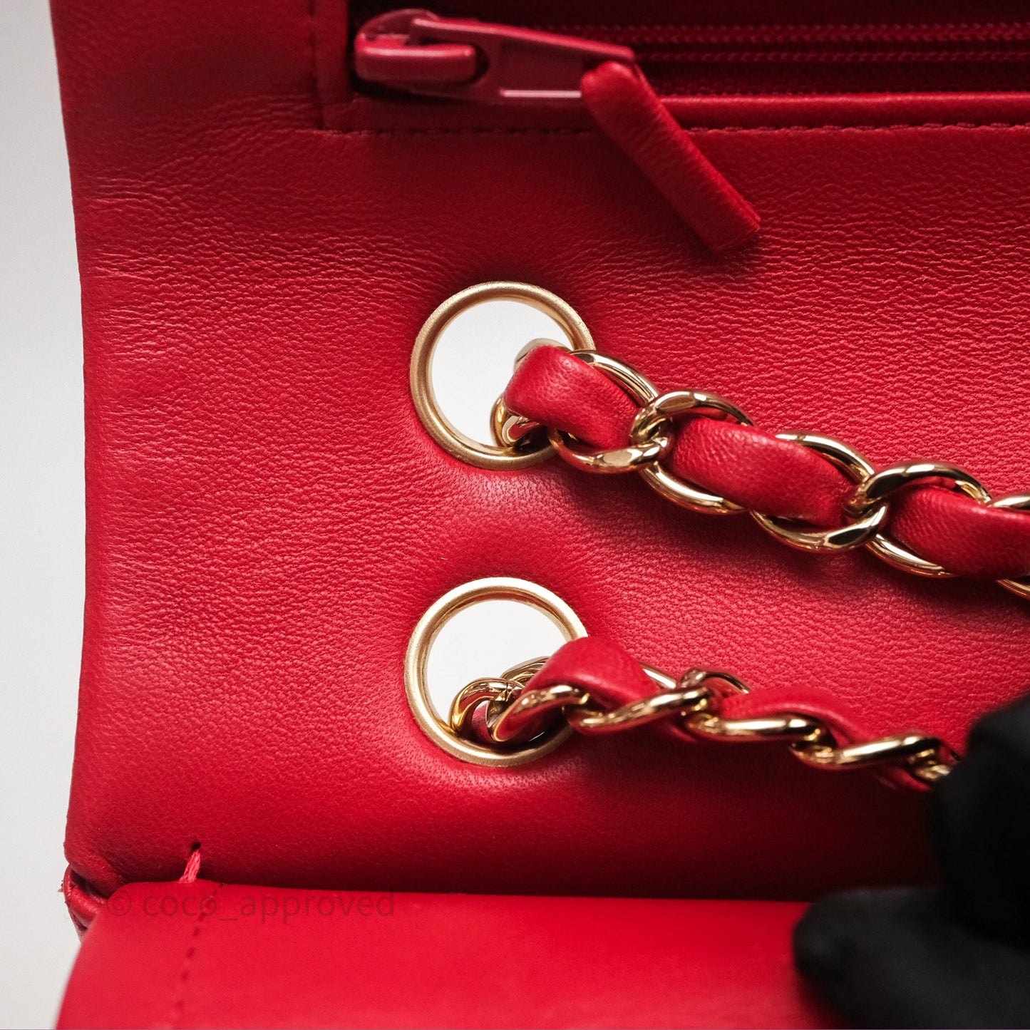 Chanel Classic M/L Medium Double Flap Red Lambskin Gold Hardware