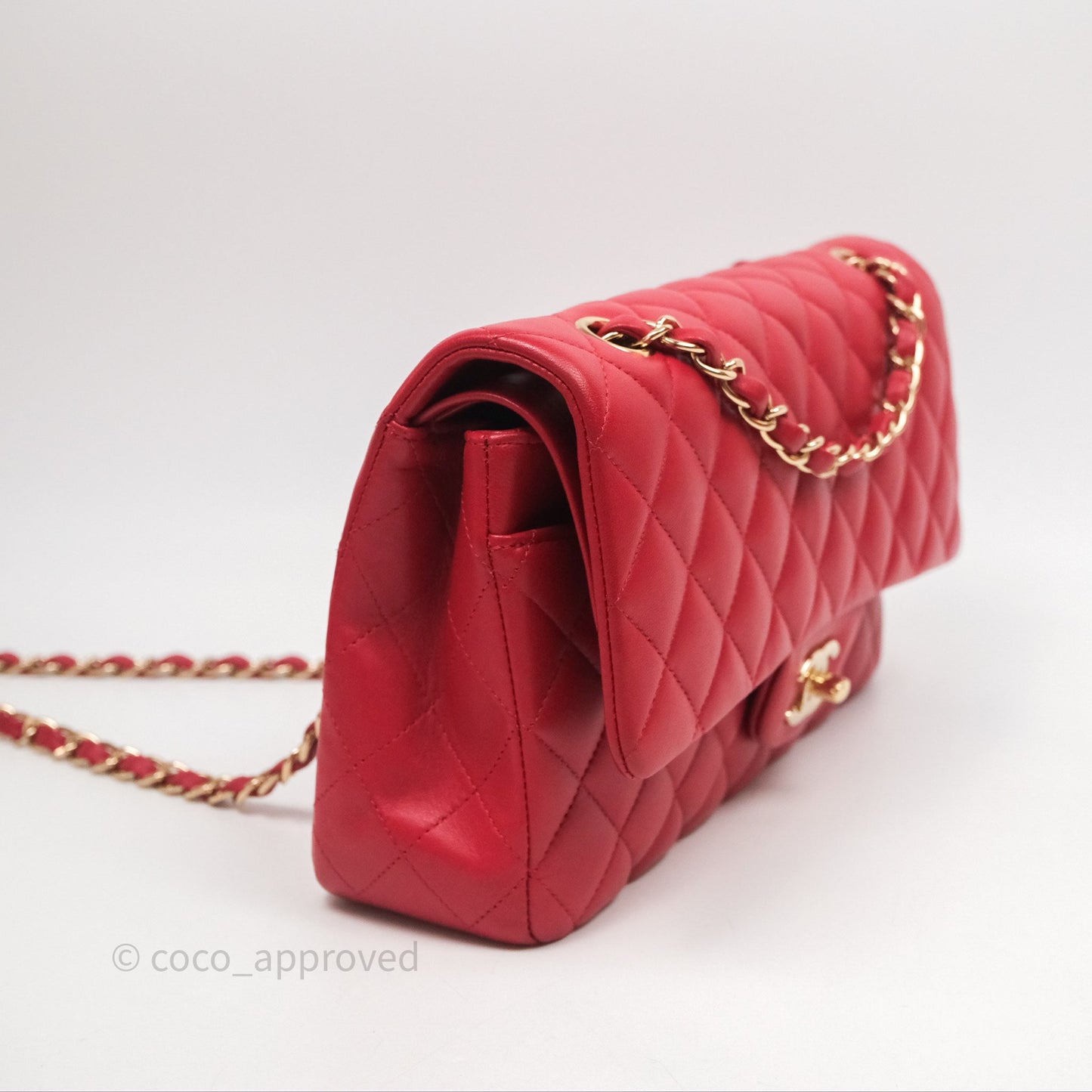 Chanel Classic M/L Medium Double Flap Red Lambskin Gold Hardware