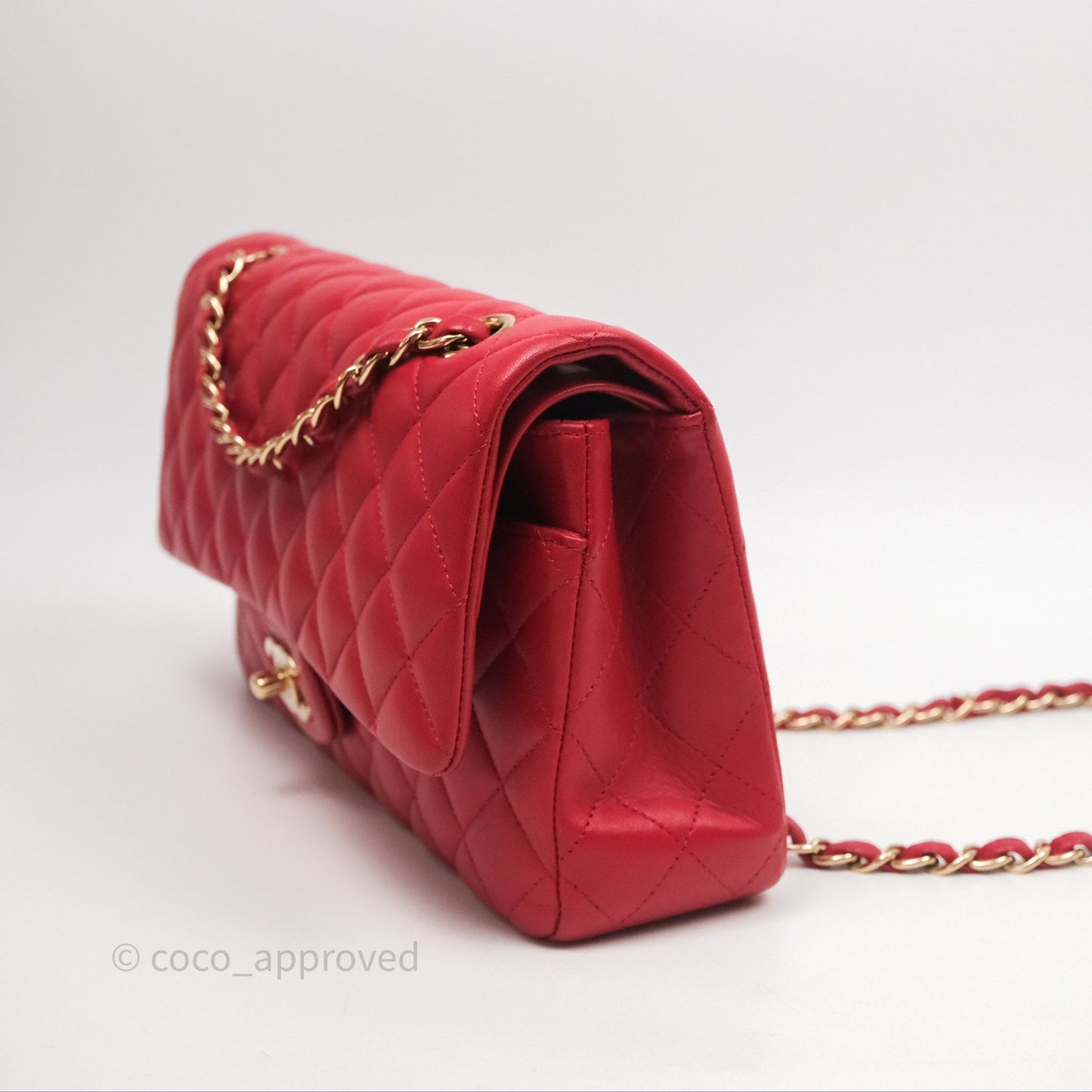 Chanel Classic M/L Medium Double Flap Red Lambskin Gold Hardware