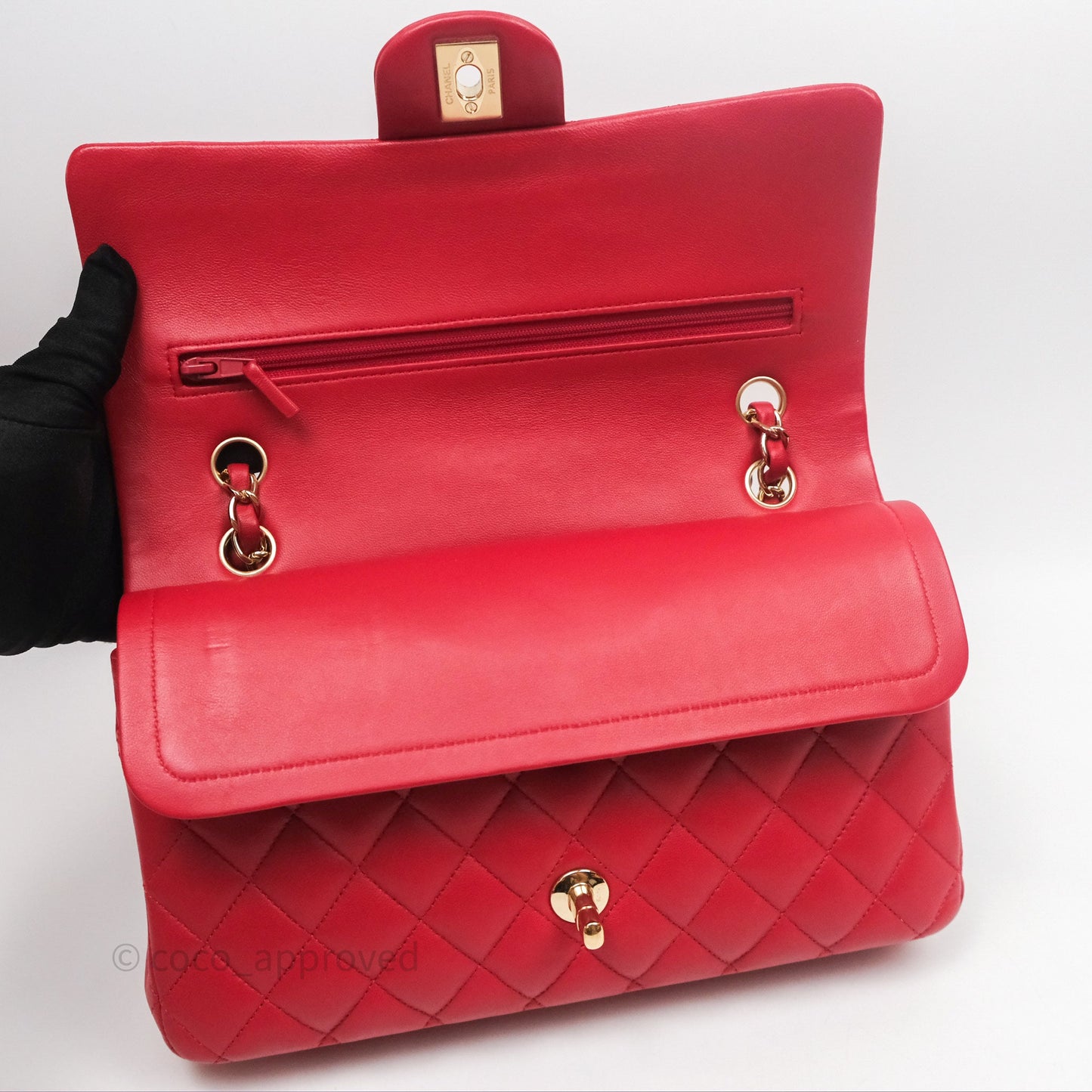 Chanel Classic M/L Medium Double Flap Red Lambskin Gold Hardware