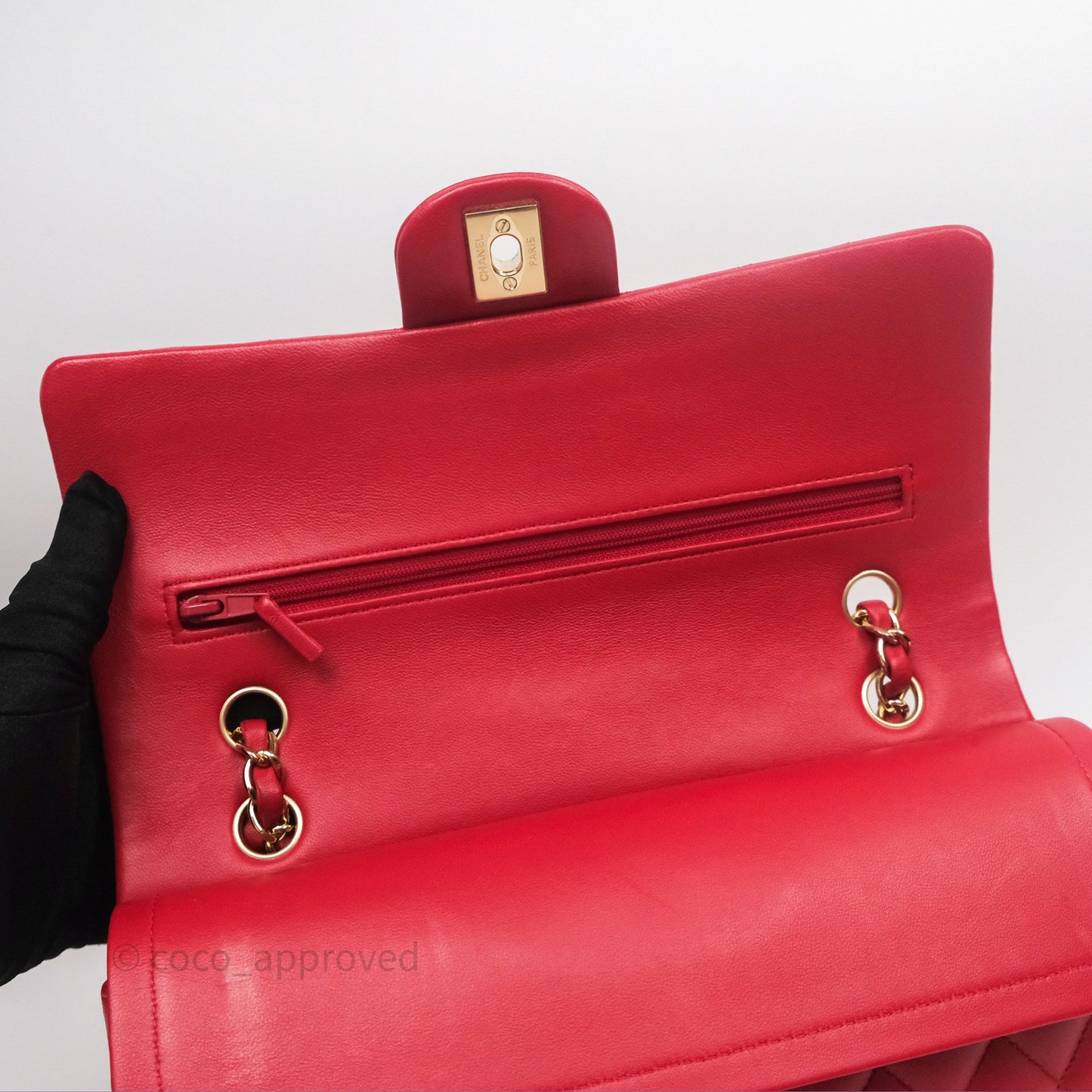 Chanel Classic M/L Medium Double Flap Red Lambskin Gold Hardware