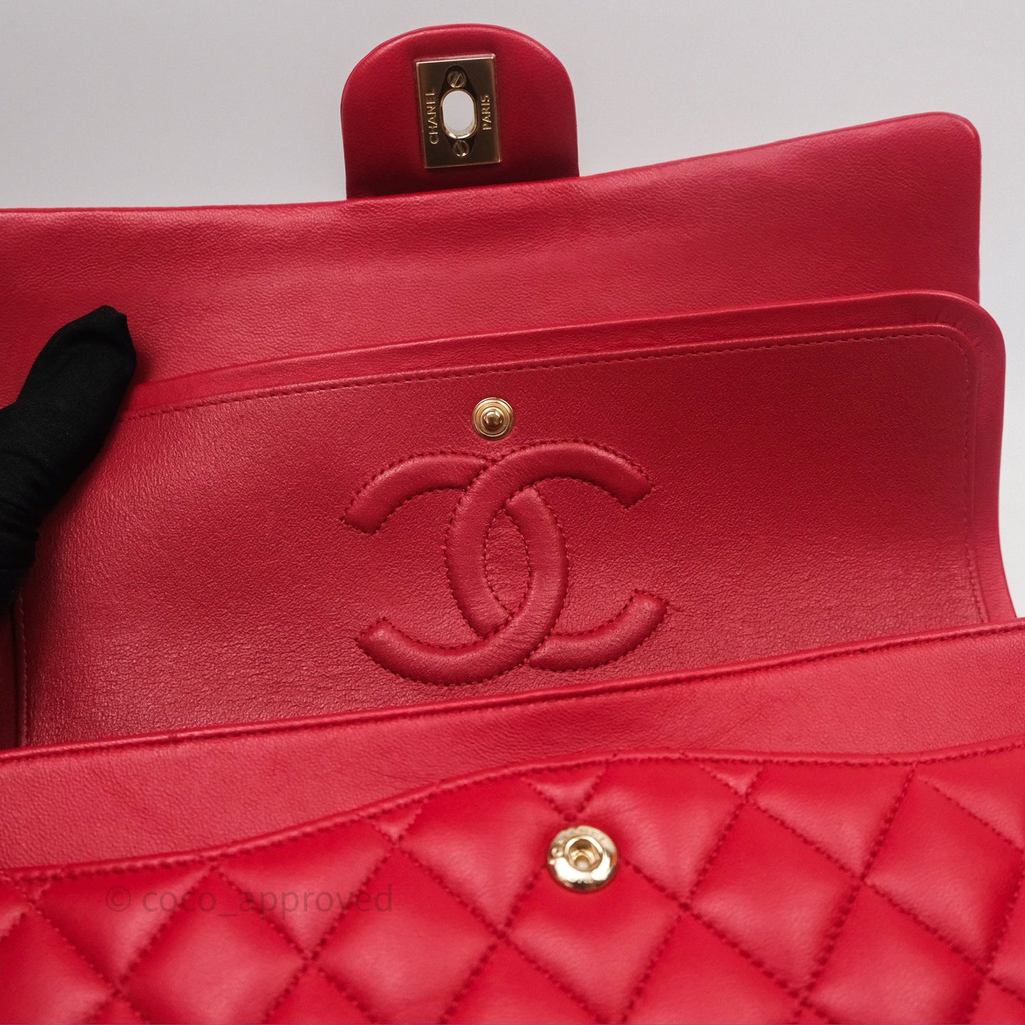 Chanel Classic M/L Medium Double Flap Red Lambskin Gold Hardware