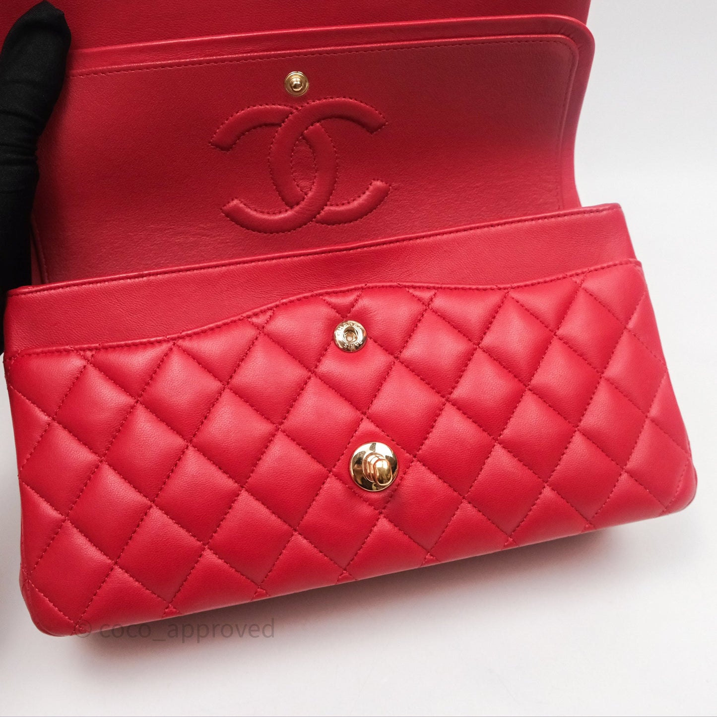 Chanel Classic M/L Medium Double Flap Red Lambskin Gold Hardware