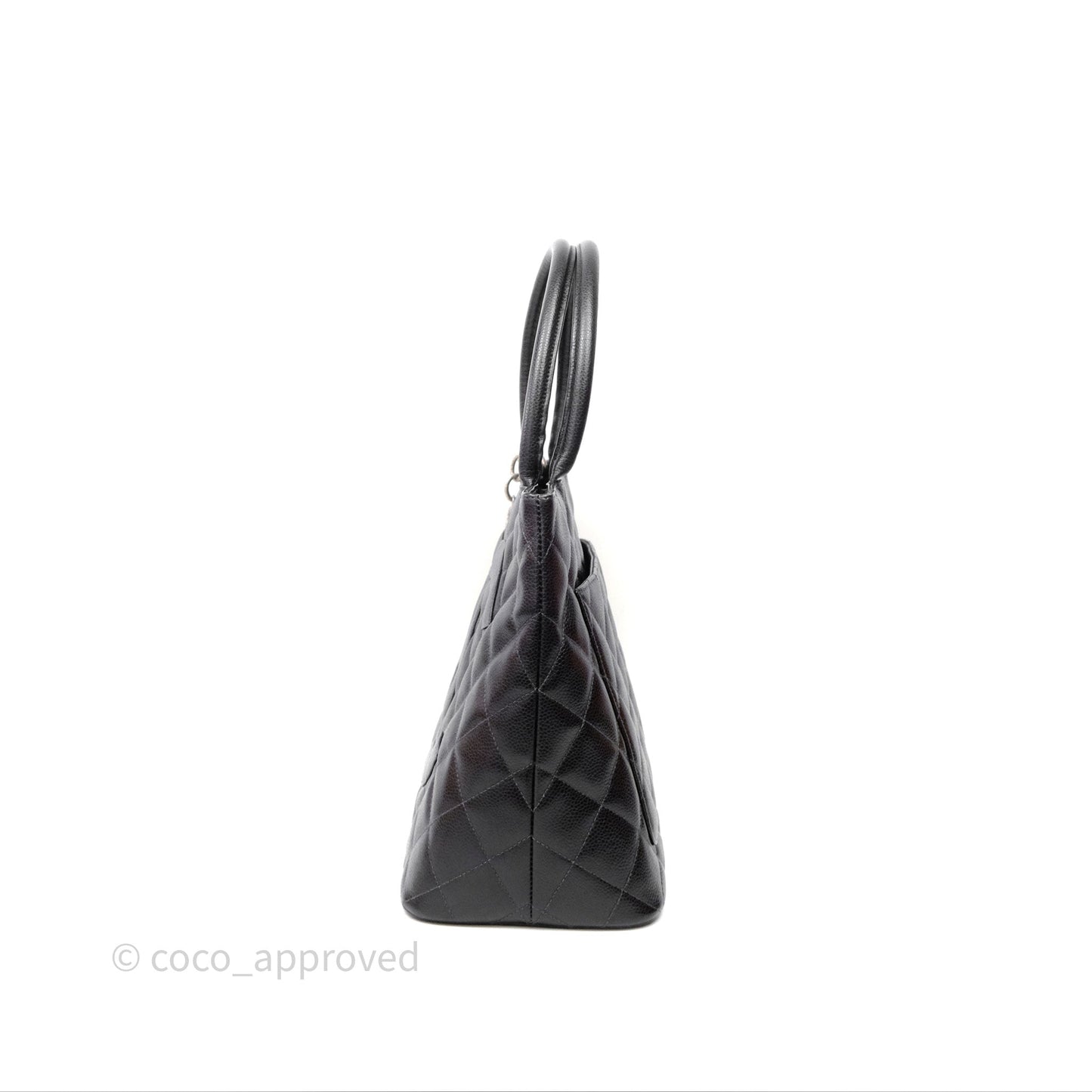 Chanel Vintage Medallion CC Black Caviar Tote Bag Silver Hardware