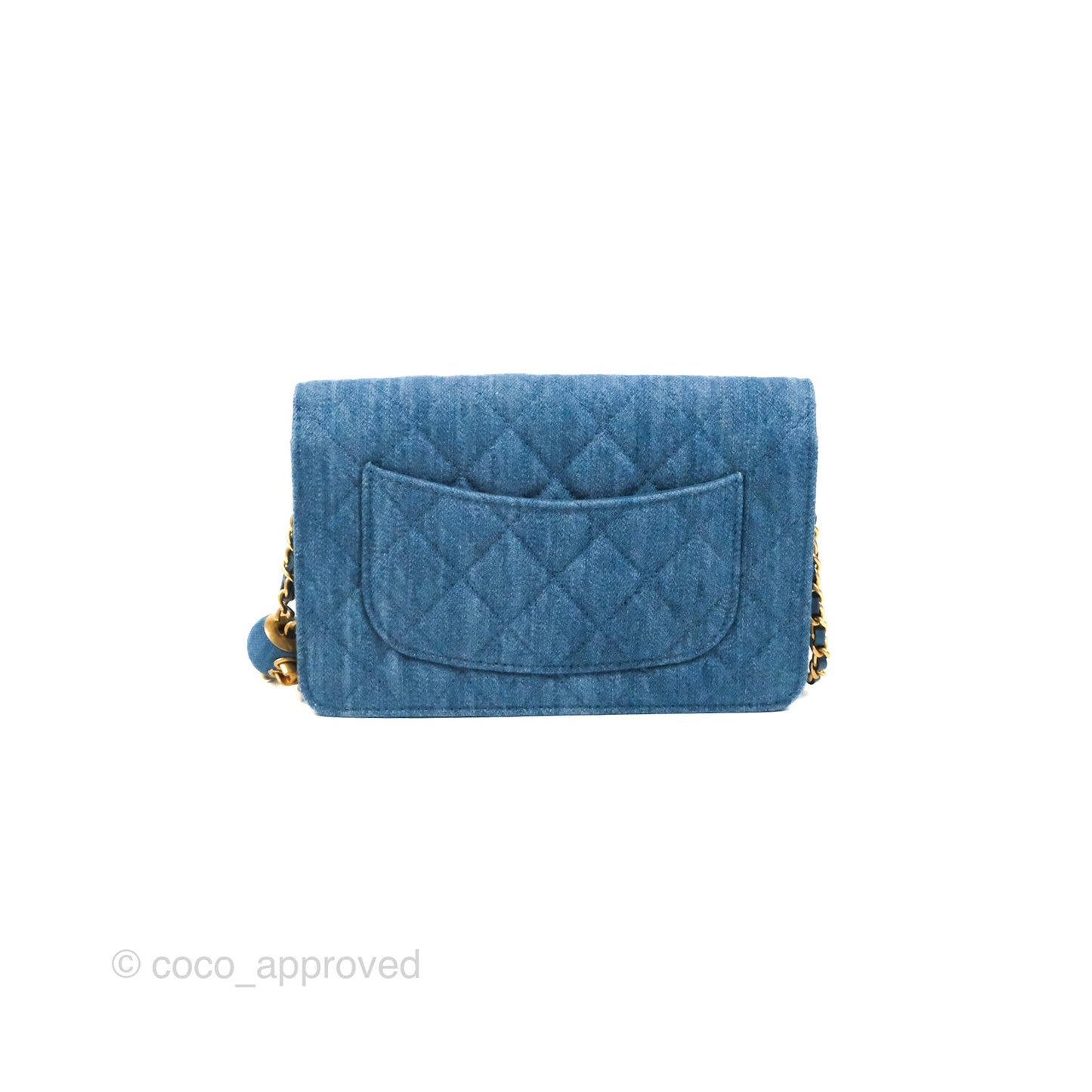 Chanel Quilted Pearl Crush Wallet on Chain WOC Denim Aged Gold Hardware
