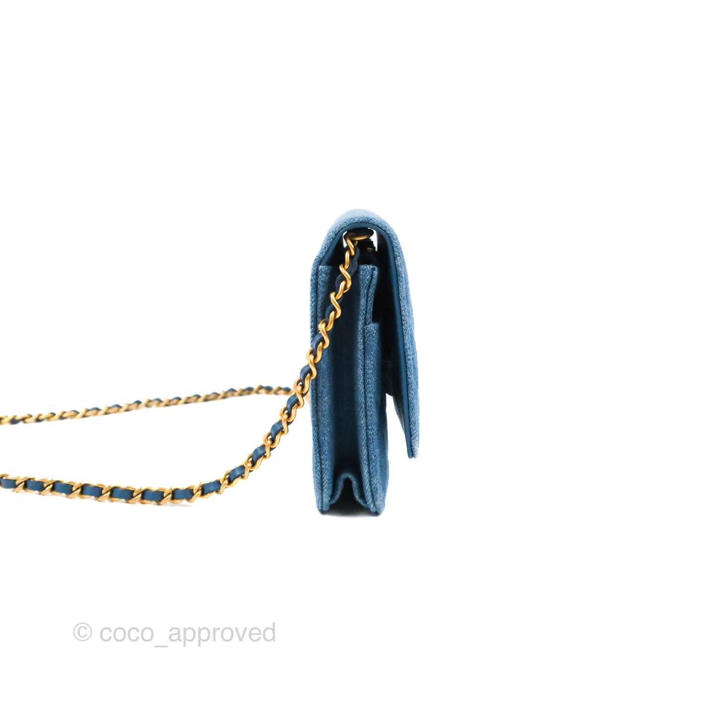 Chanel Quilted Pearl Crush Wallet on Chain WOC Denim Aged Gold Hardware