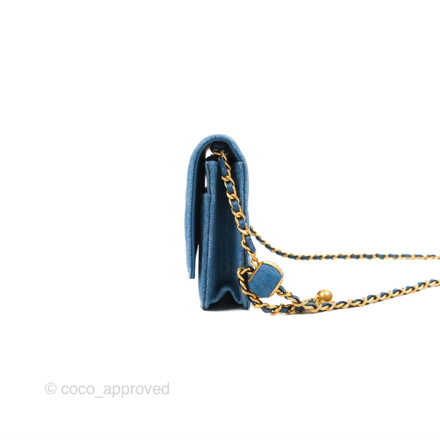 Chanel Quilted Pearl Crush Wallet on Chain WOC Denim Aged Gold Hardware