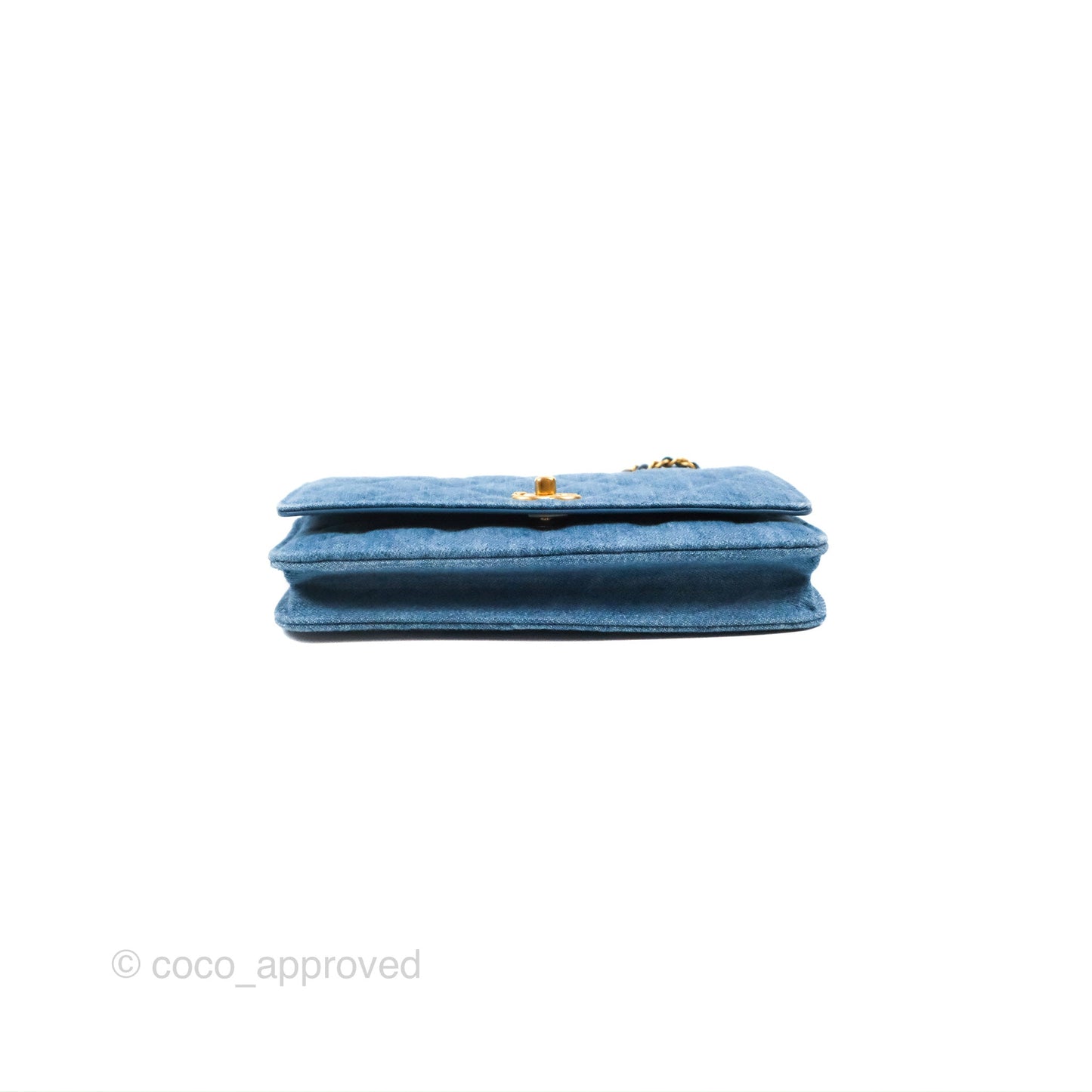 Chanel Quilted Pearl Crush Wallet on Chain WOC Denim Aged Gold Hardware