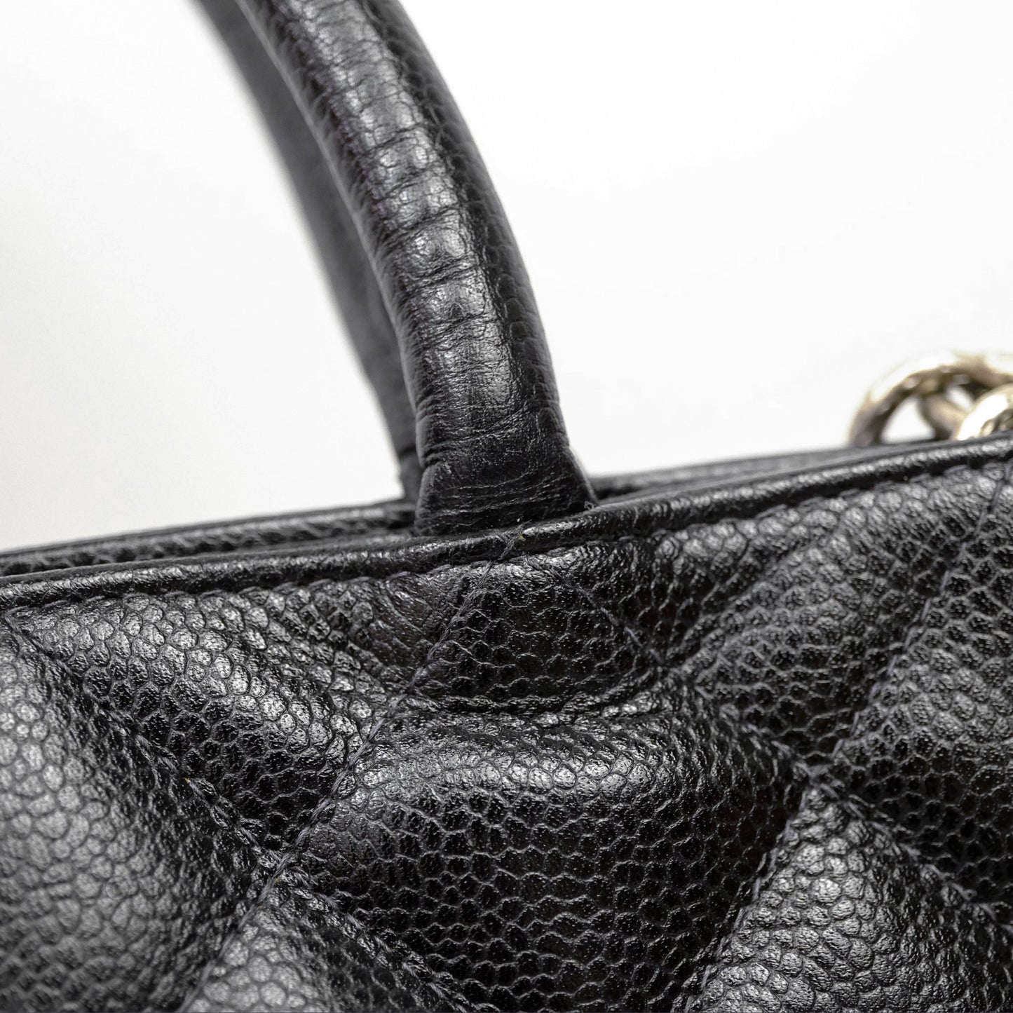 Chanel Vintage Medallion CC Black Caviar Tote Bag Silver Hardware