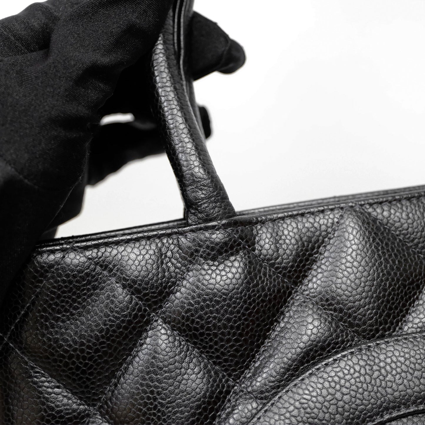 Chanel Vintage Medallion CC Black Caviar Tote Bag Silver Hardware