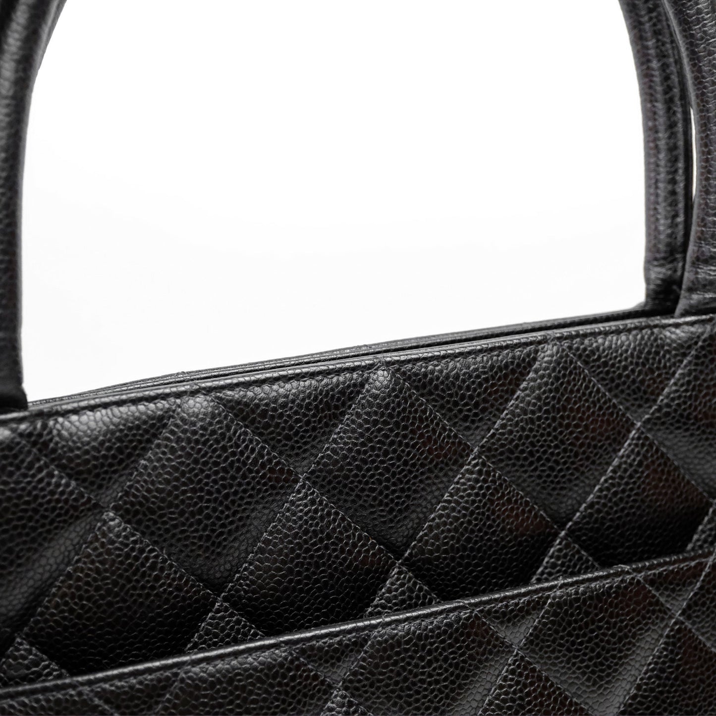 Chanel Vintage Medallion CC Black Caviar Tote Bag Silver Hardware