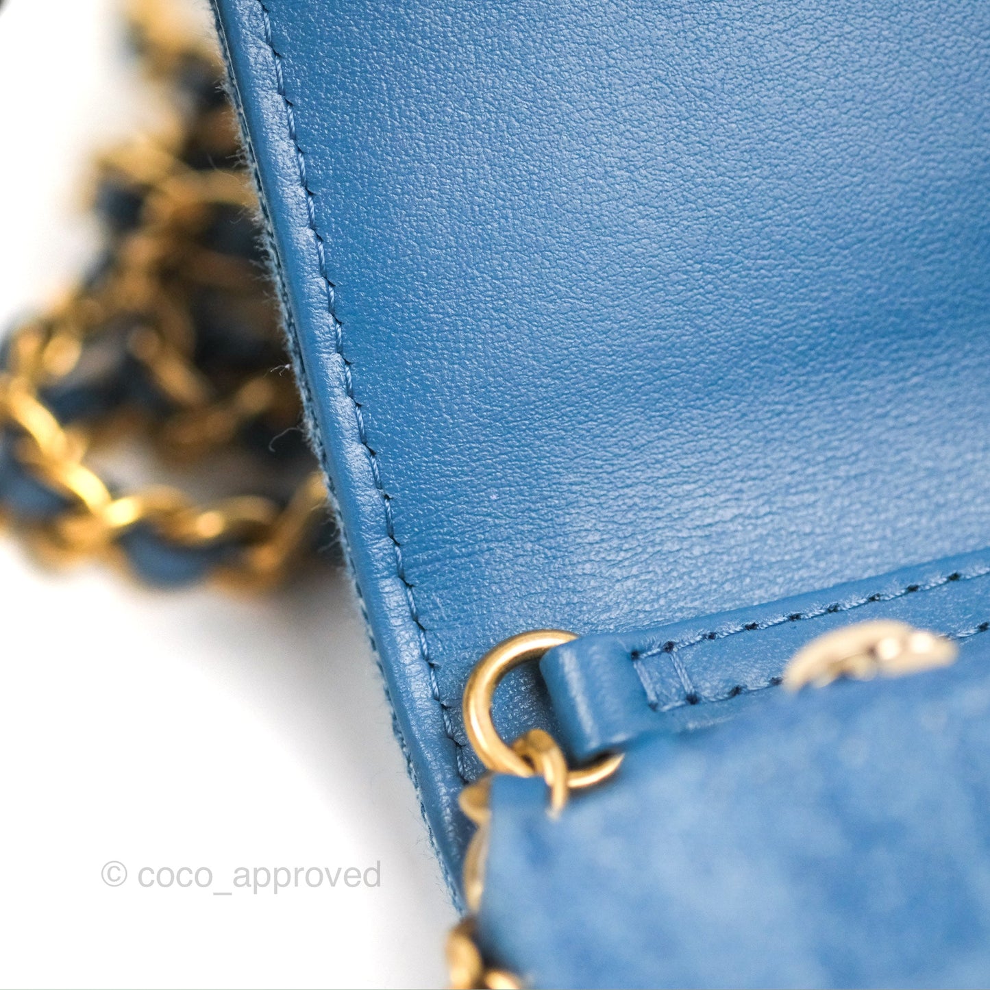 Chanel Quilted Pearl Crush Wallet on Chain WOC Denim Aged Gold Hardware
