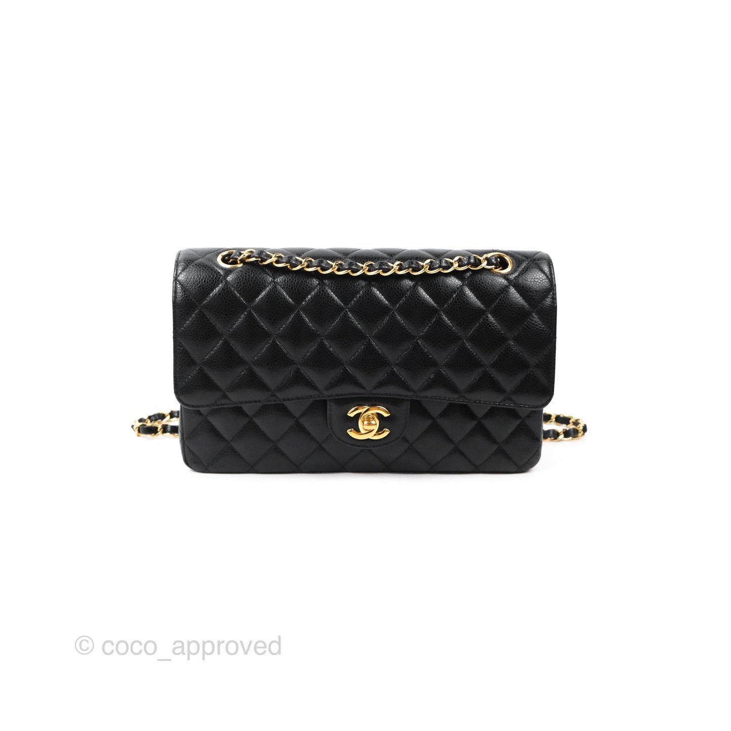 Chanel Classic M/L Medium Flap Quilted Black Caviar Gold Hardware