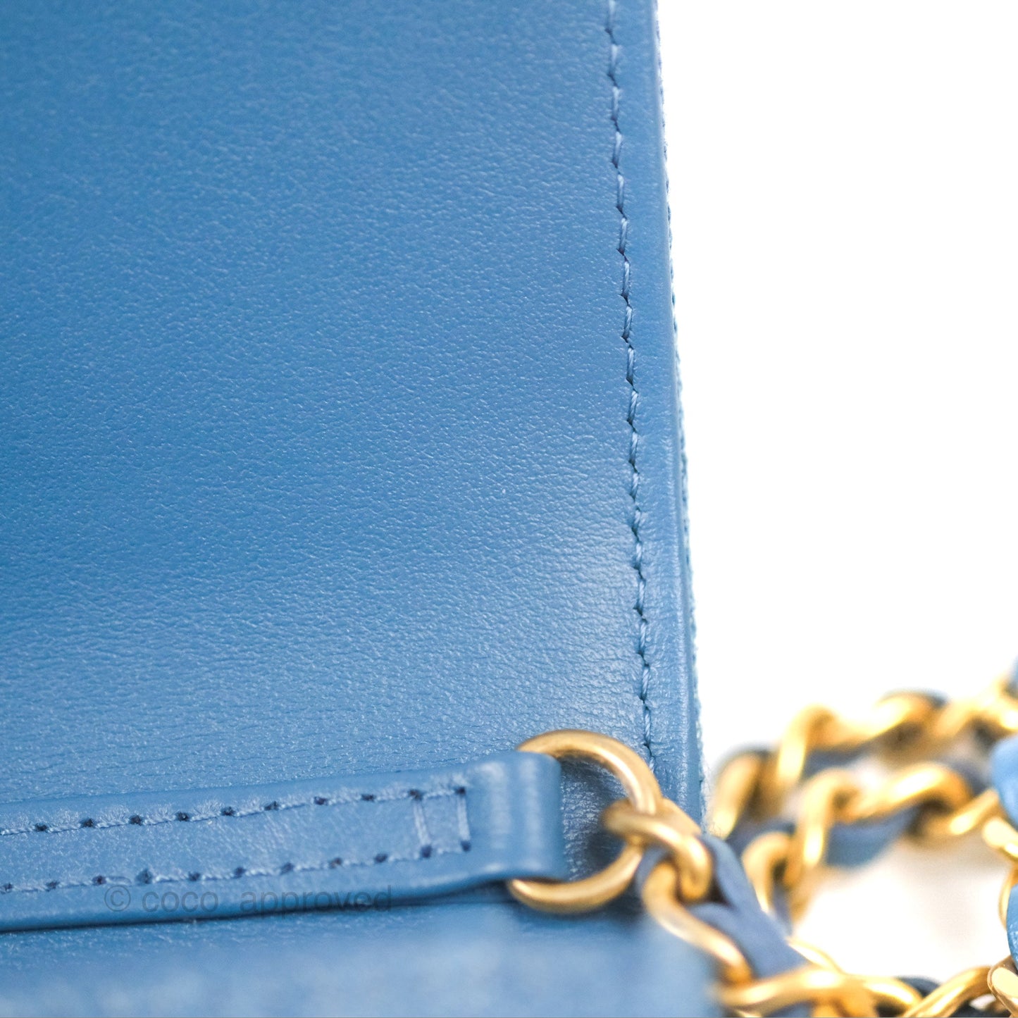 Chanel Quilted Pearl Crush Wallet on Chain WOC Denim Aged Gold Hardware