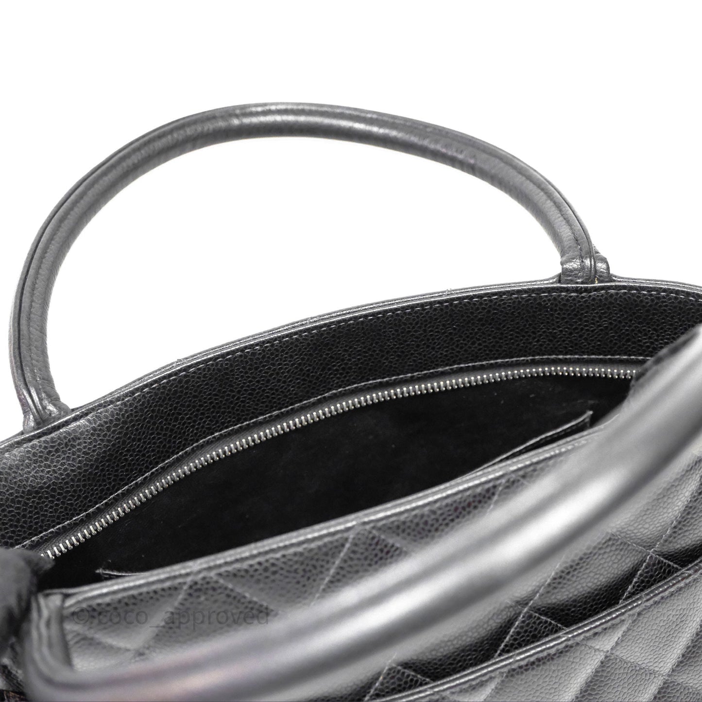 Chanel Vintage Medallion CC Black Caviar Tote Bag Silver Hardware