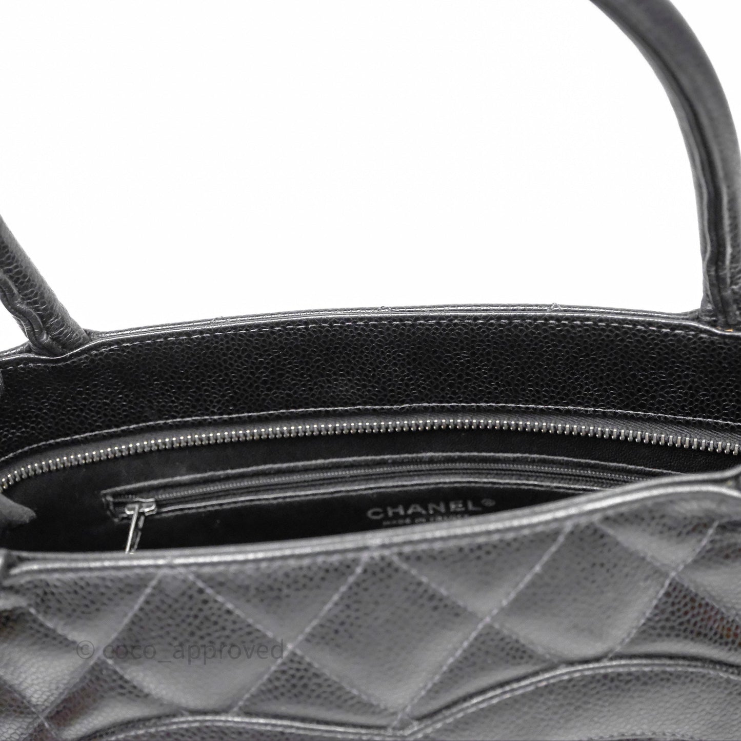 Chanel Vintage Medallion CC Black Caviar Tote Bag Silver Hardware
