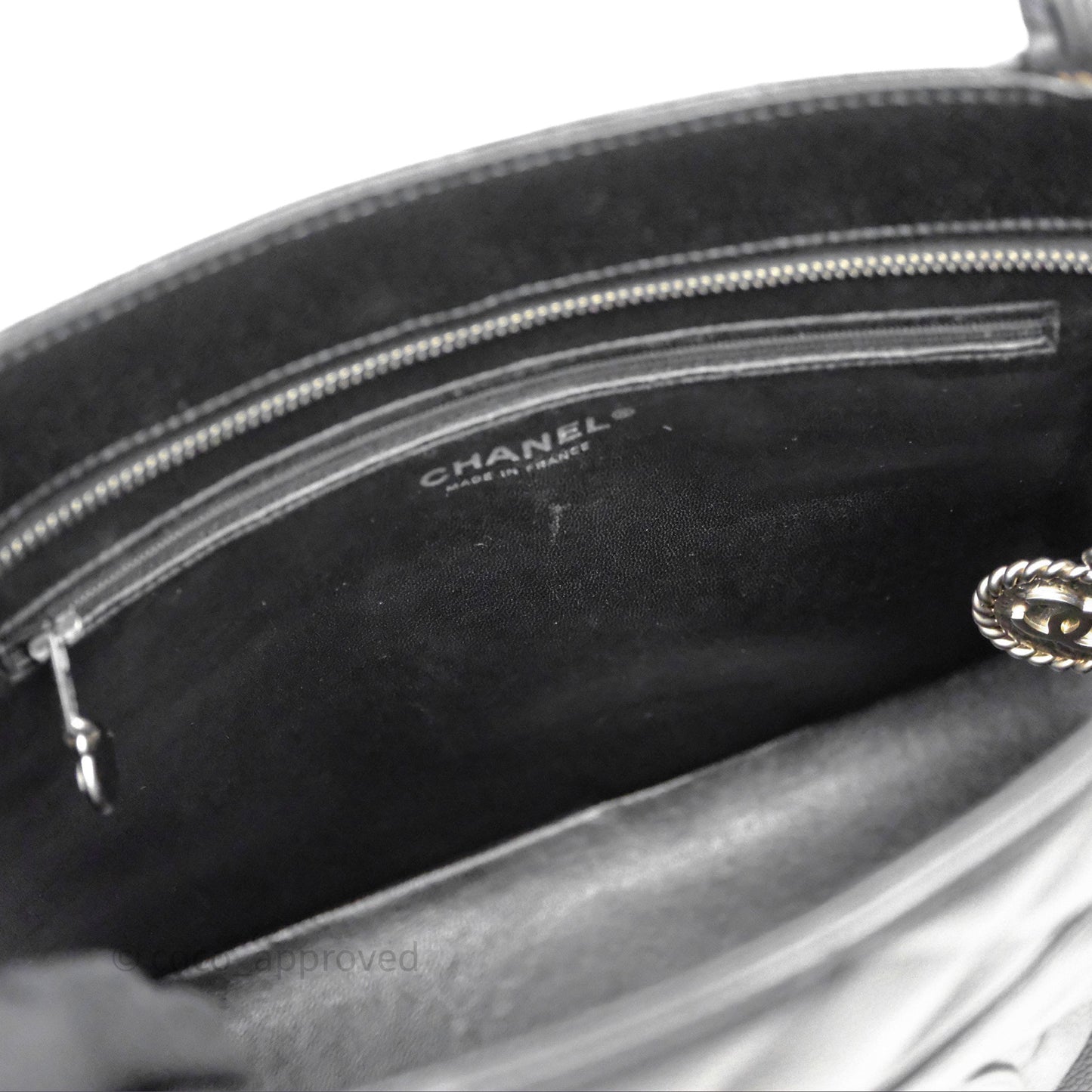 Chanel Vintage Medallion CC Black Caviar Tote Bag Silver Hardware