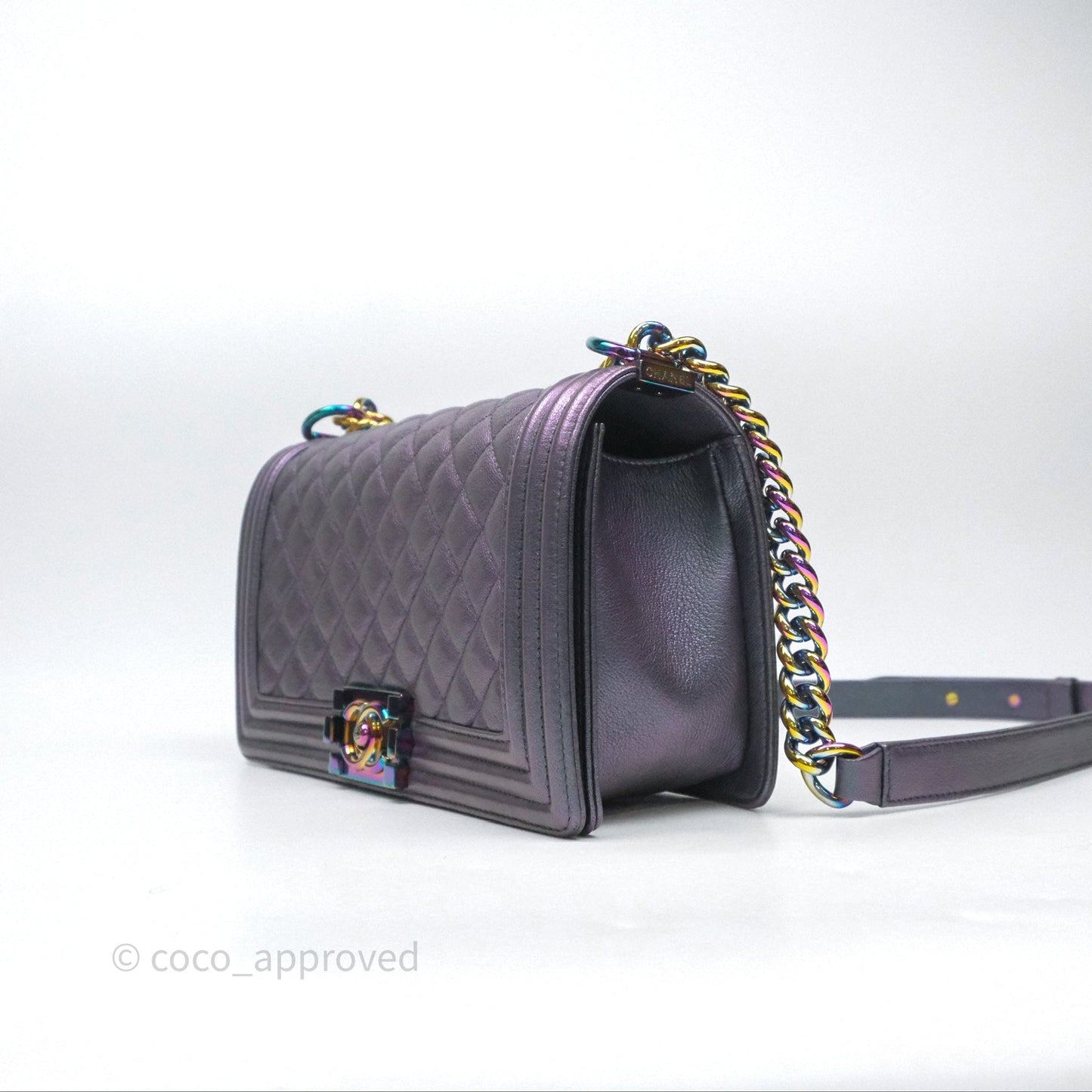 Chanel Boy Medium Quilted Boy Purple Mermaid Iridescent Calfskin
