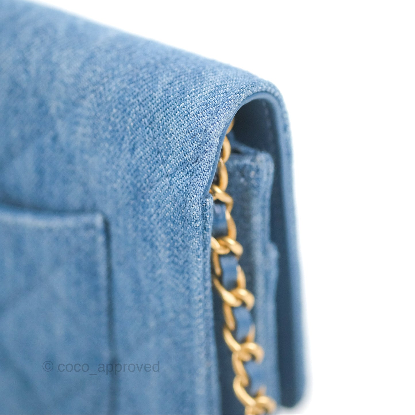 Chanel Quilted Pearl Crush Wallet on Chain WOC Denim Aged Gold Hardware