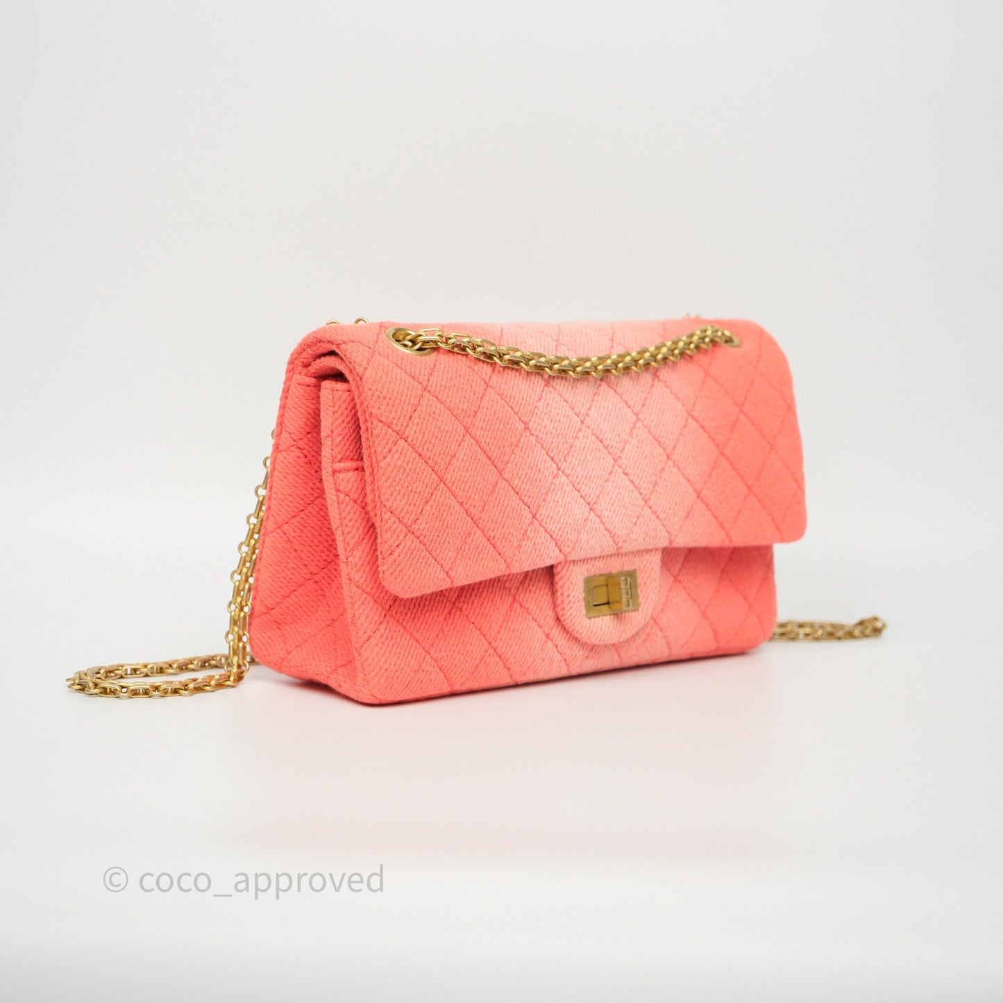 Chanel Reissue 225 Quilted Coral Ombre Denim Aged Gold Hardware
