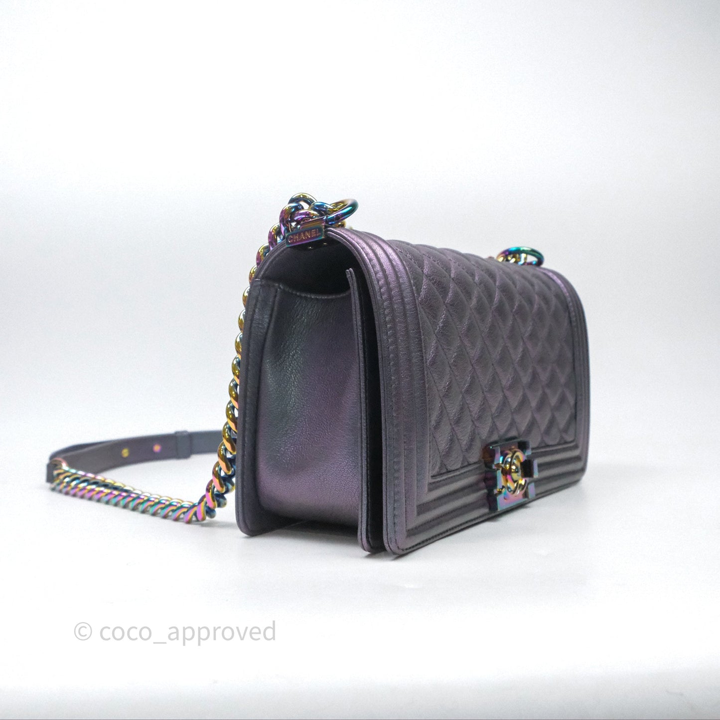 Chanel Boy Medium Quilted Boy Purple Mermaid Iridescent Calfskin
