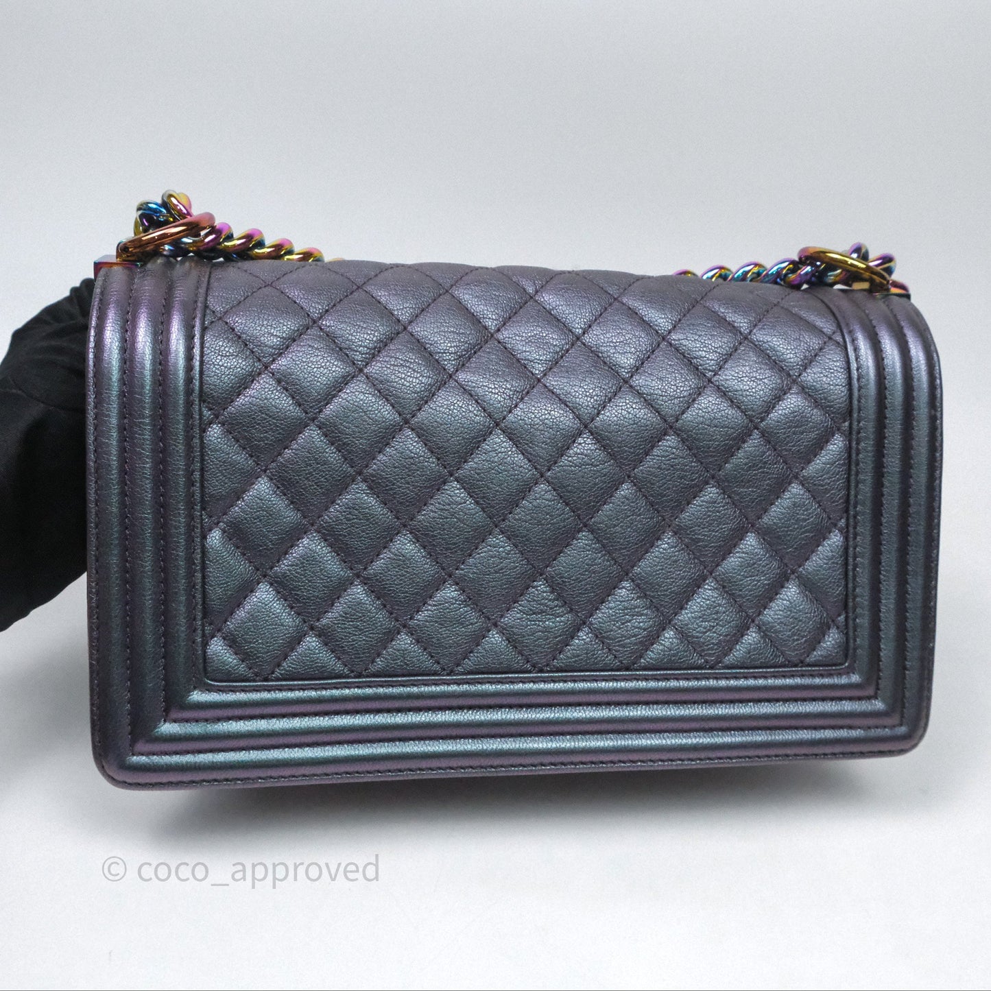Chanel Boy Medium Quilted Boy Purple Mermaid Iridescent Calfskin