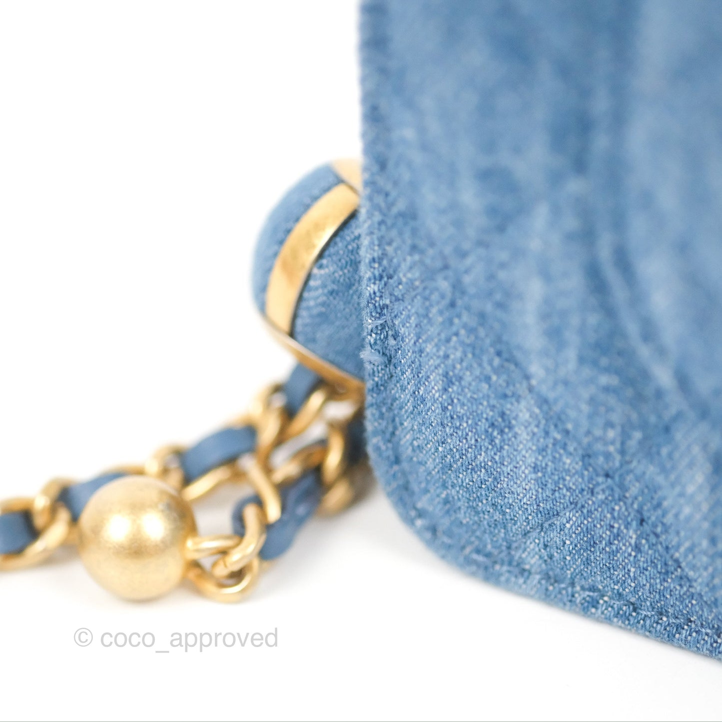 Chanel Quilted Pearl Crush Wallet on Chain WOC Denim Aged Gold Hardware