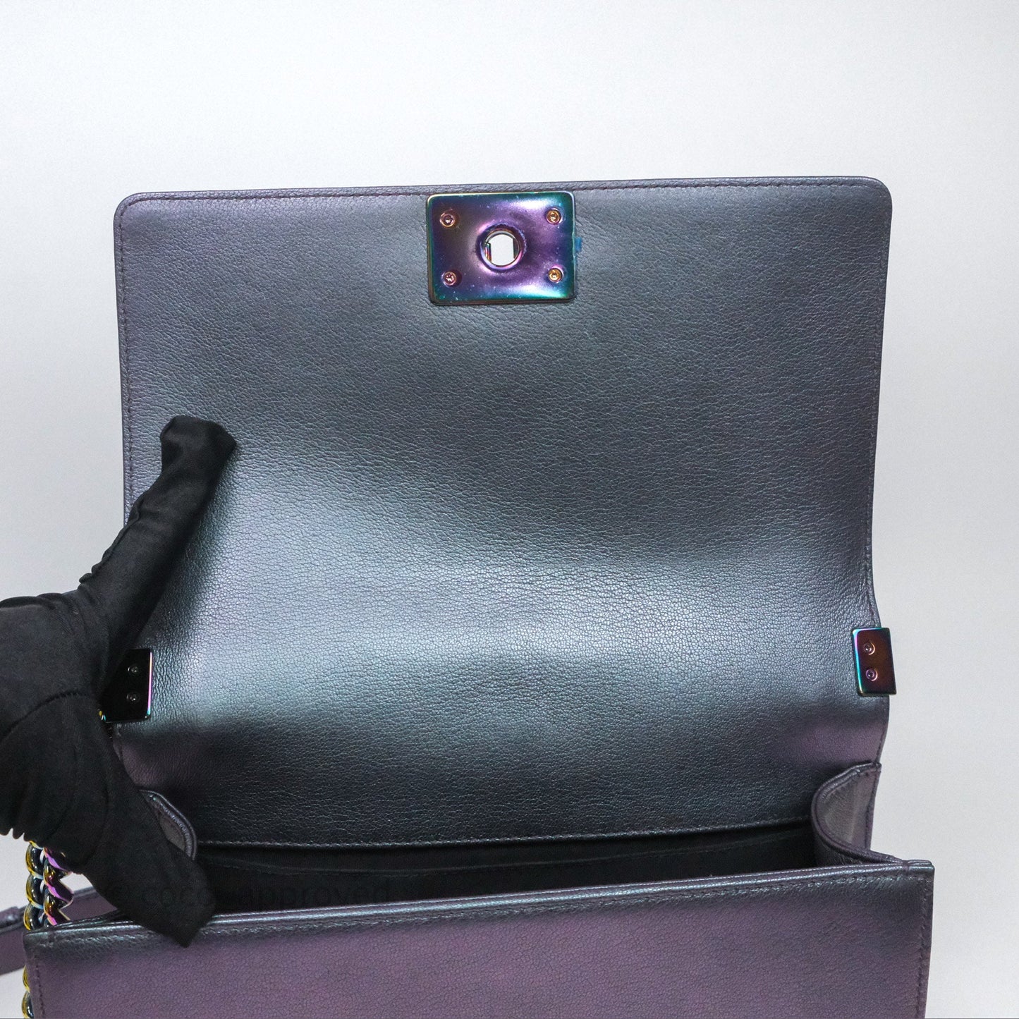 Chanel Boy Medium Quilted Boy Purple Mermaid Iridescent Calfskin