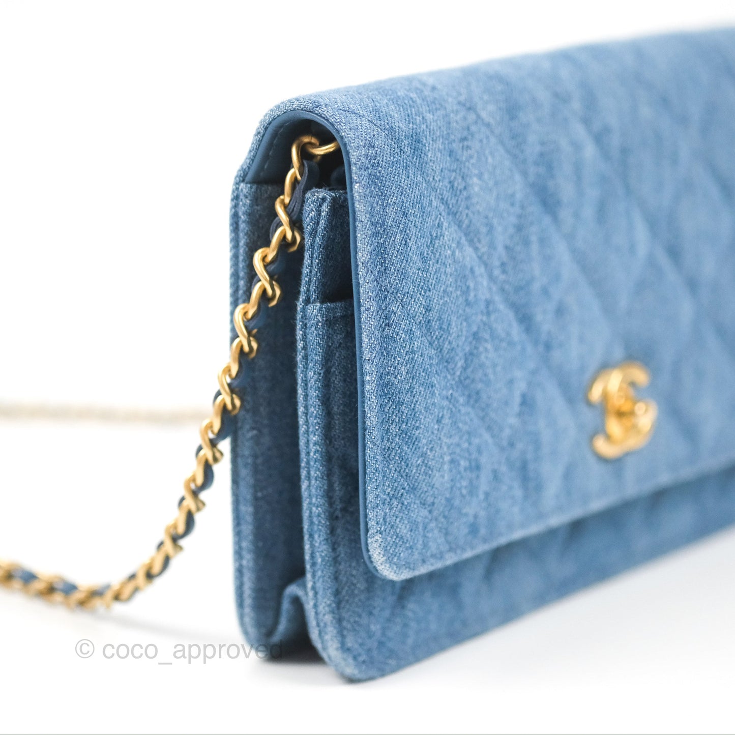 Chanel Quilted Pearl Crush Wallet on Chain WOC Denim Aged Gold Hardware