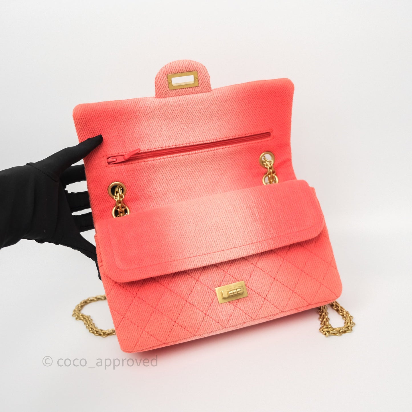 Chanel Reissue 225 Quilted Coral Ombre Denim Aged Gold Hardware