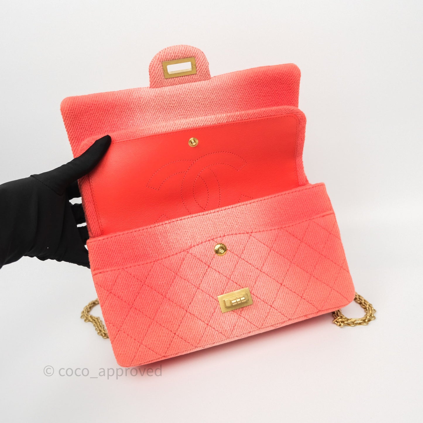 Chanel Reissue 225 Quilted Coral Ombre Denim Aged Gold Hardware