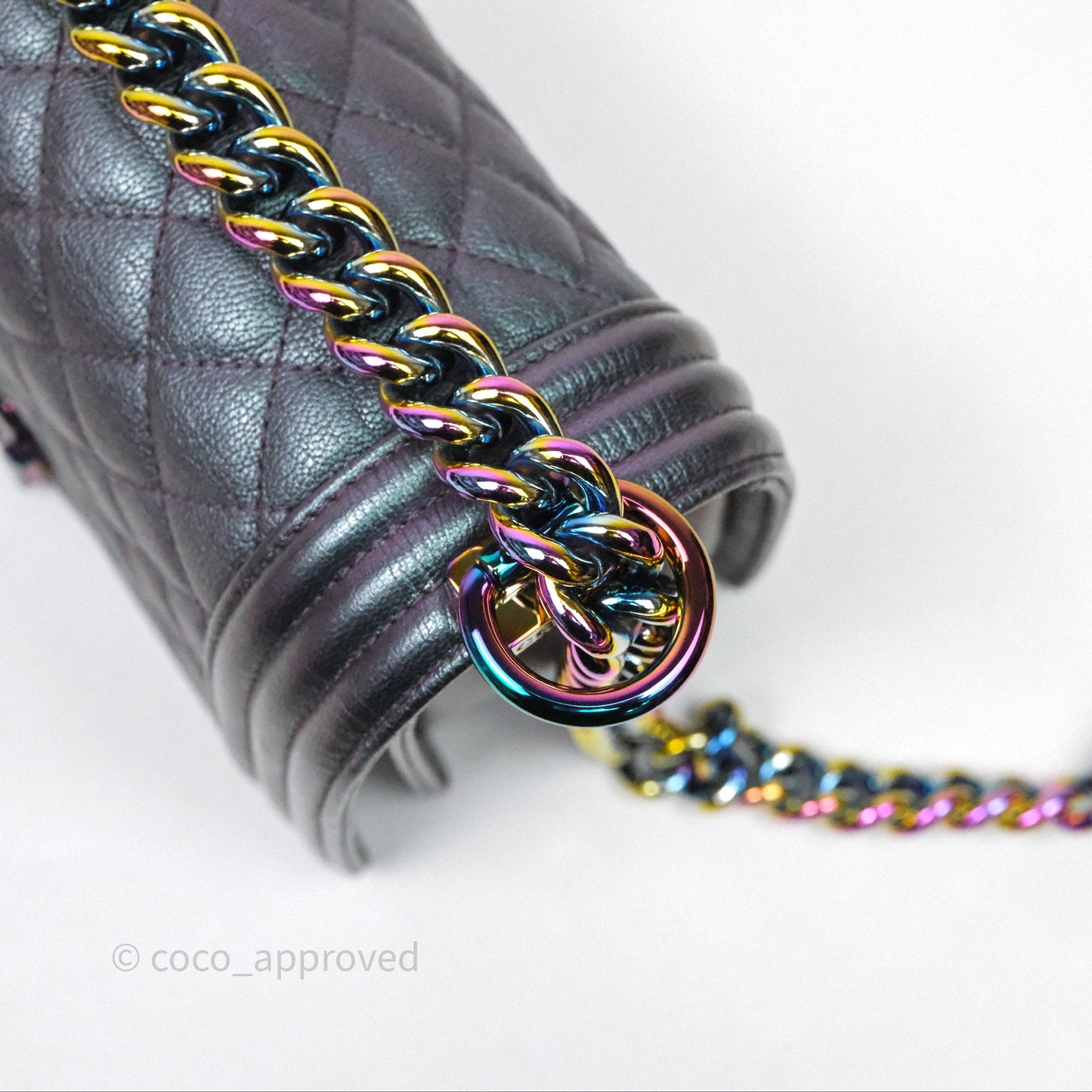 Chanel Boy Medium Quilted Boy Purple Mermaid Iridescent Calfskin