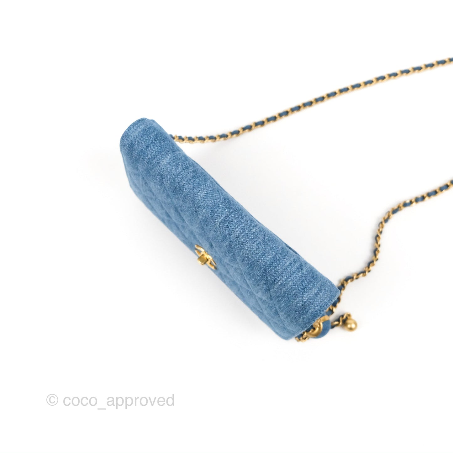 Chanel Quilted Pearl Crush Wallet on Chain WOC Denim Aged Gold Hardware