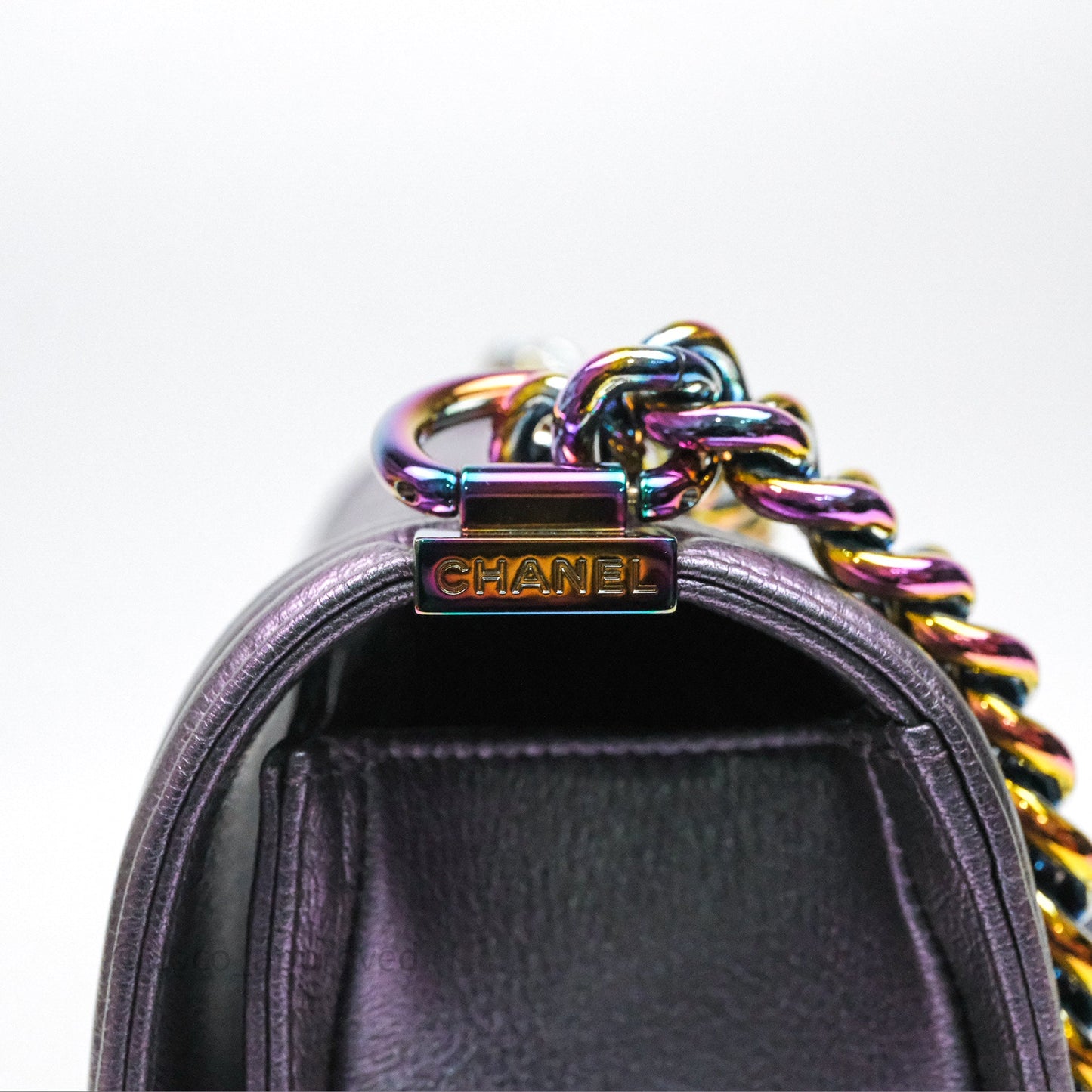 Chanel Boy Medium Quilted Boy Purple Mermaid Iridescent Calfskin