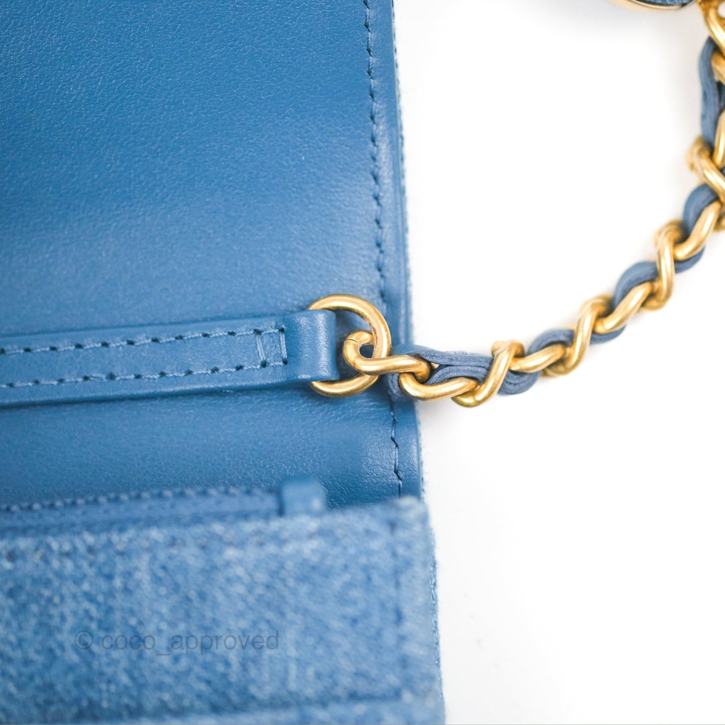 Chanel Quilted Pearl Crush Wallet on Chain WOC Denim Aged Gold Hardware