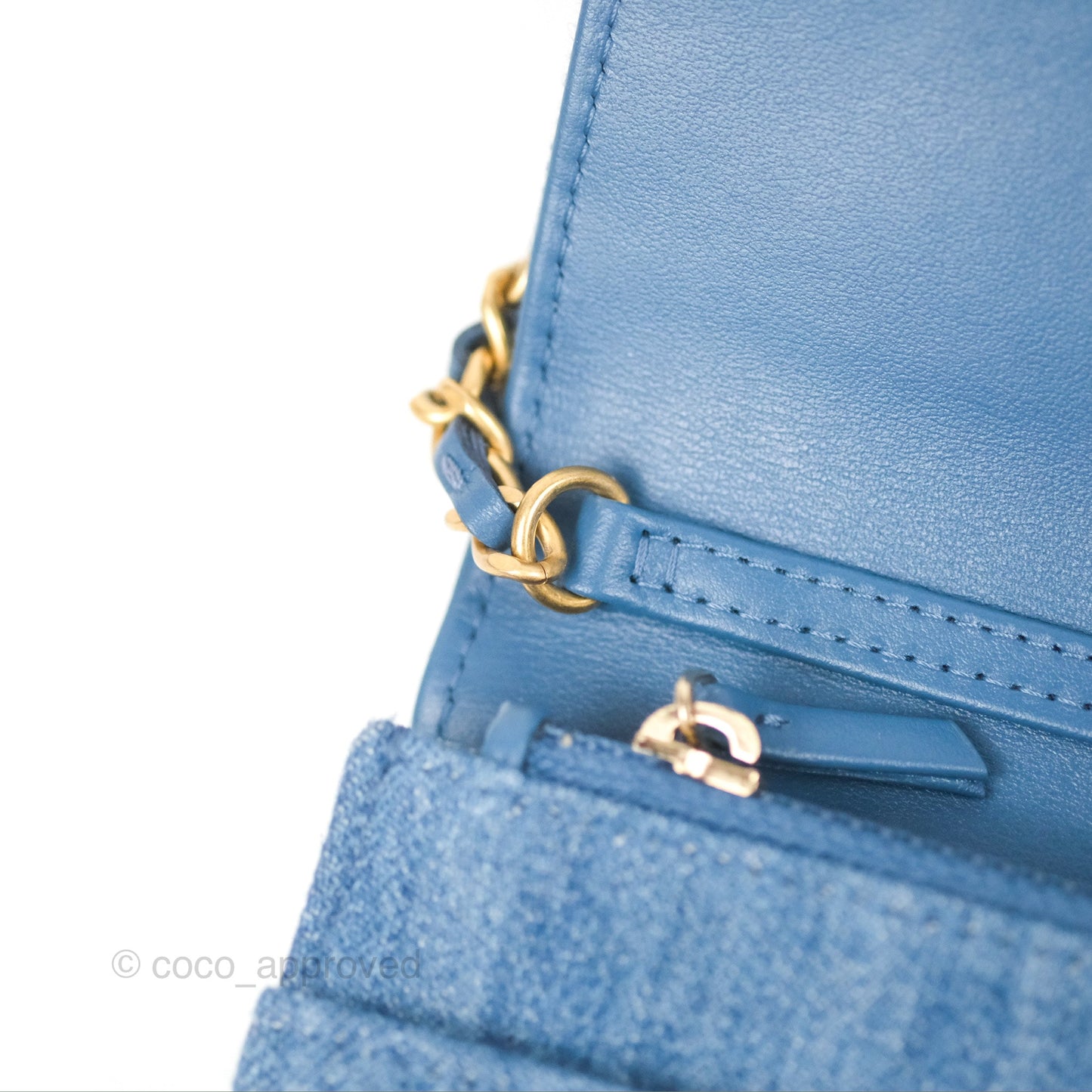 Chanel Quilted Pearl Crush Wallet on Chain WOC Denim Aged Gold Hardware