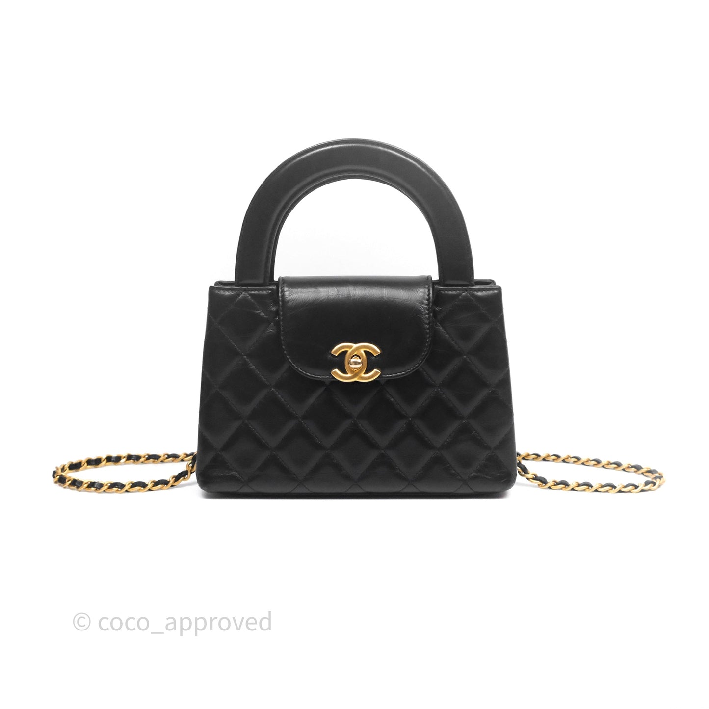 Chanel Kelly Bag Quilted Black Shiny Crumpled Calfskin Aged Gold Hardware