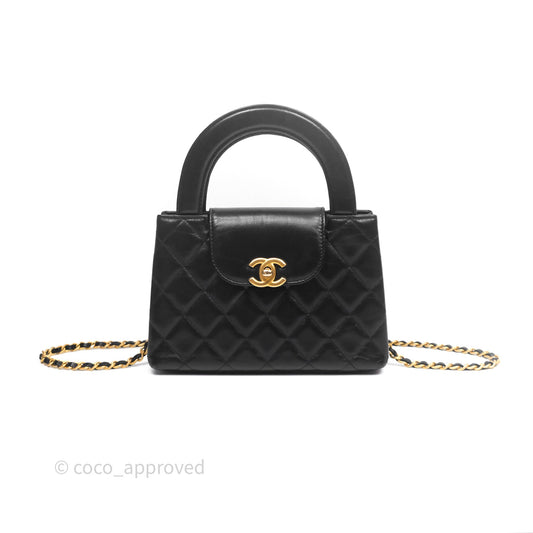 Chanel Kelly Bag Quilted Black Shiny Crumpled Calfskin Aged Gold Hardware
