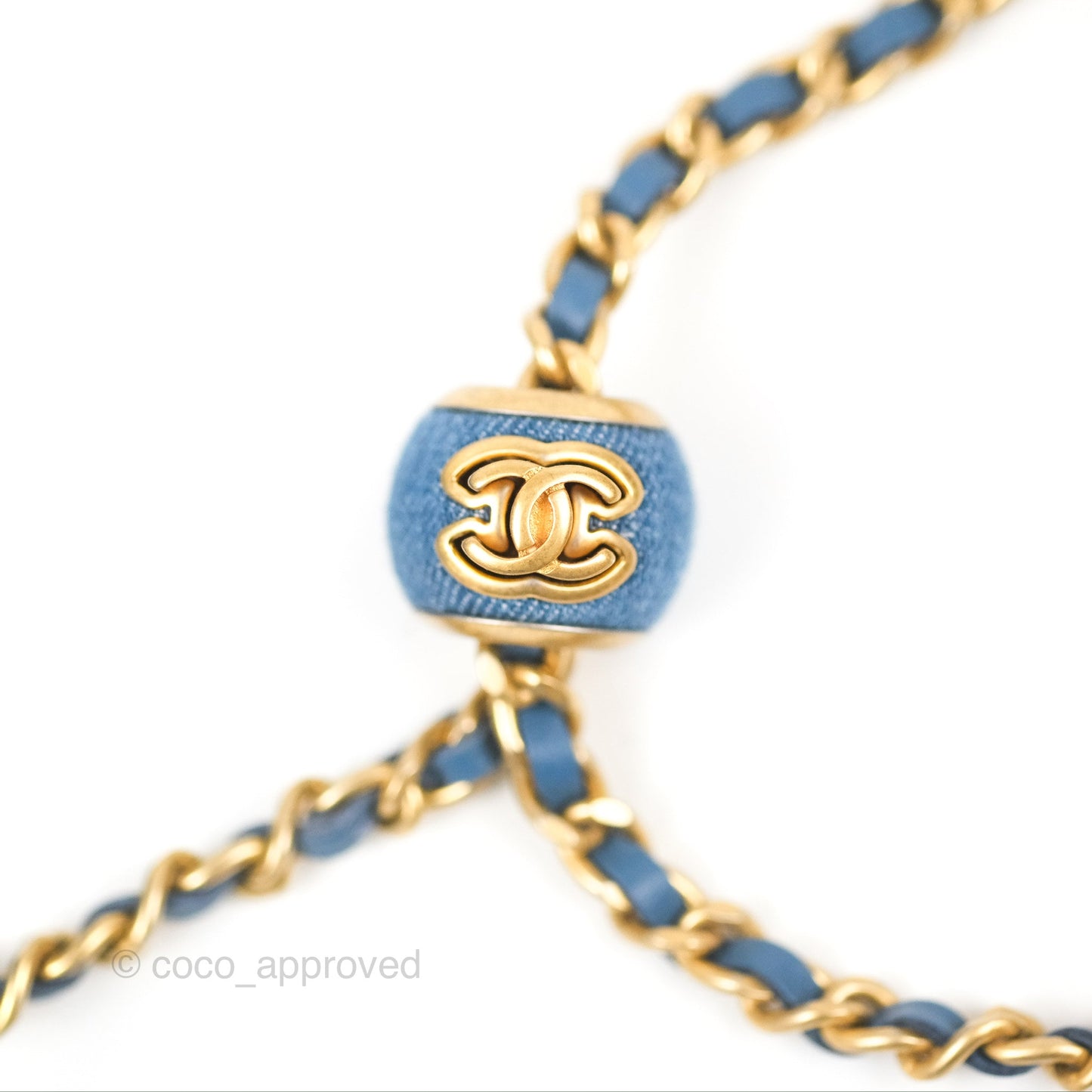 Chanel Quilted Pearl Crush Wallet on Chain WOC Denim Aged Gold Hardware