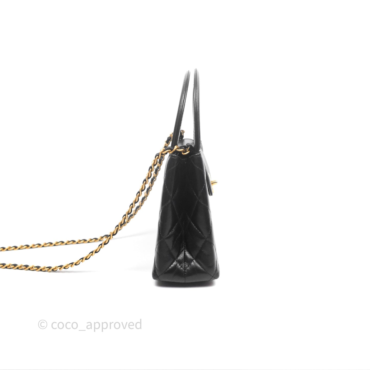 Chanel Kelly Bag Quilted Black Shiny Crumpled Calfskin Aged Gold Hardware