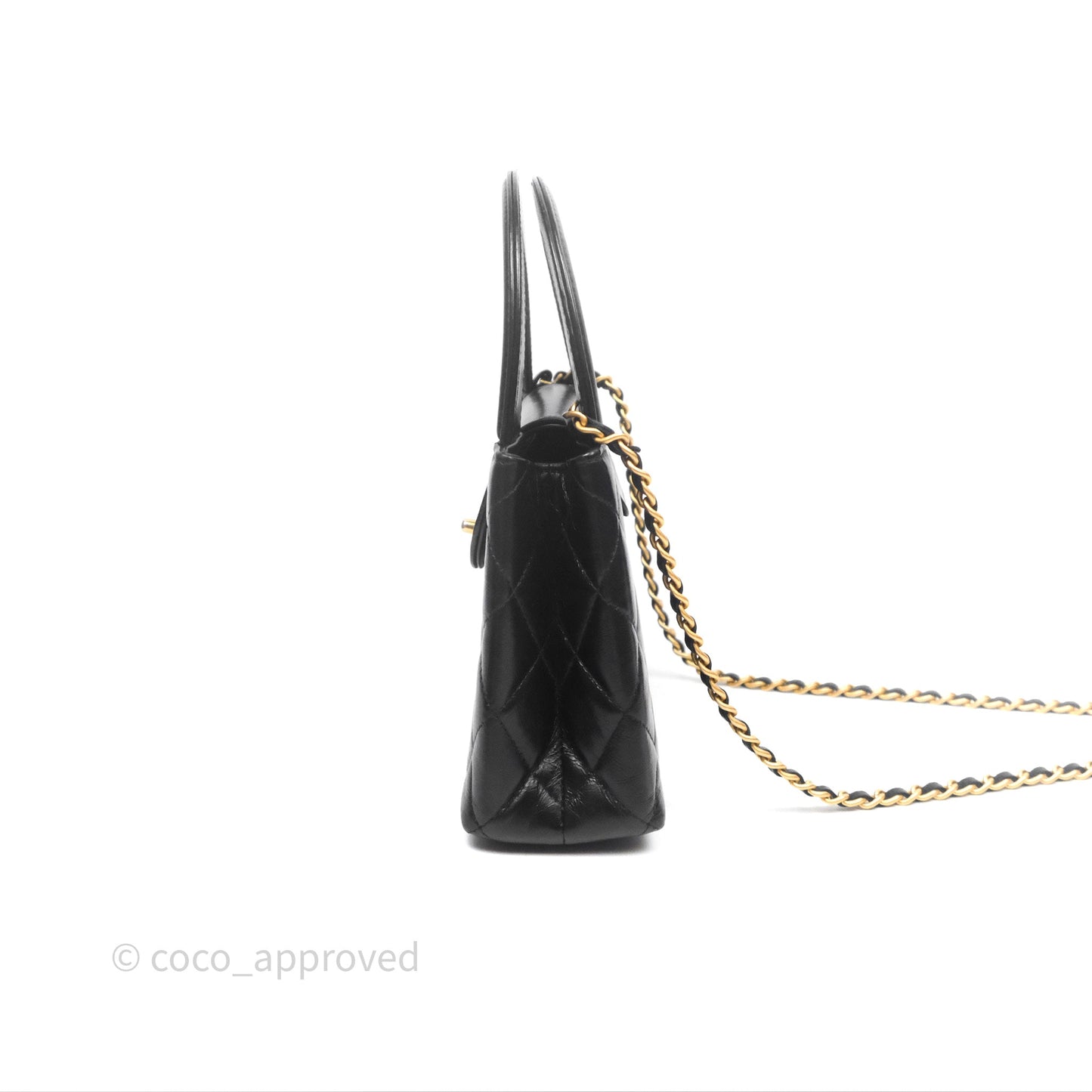 Chanel Kelly Bag Quilted Black Shiny Crumpled Calfskin Aged Gold Hardware