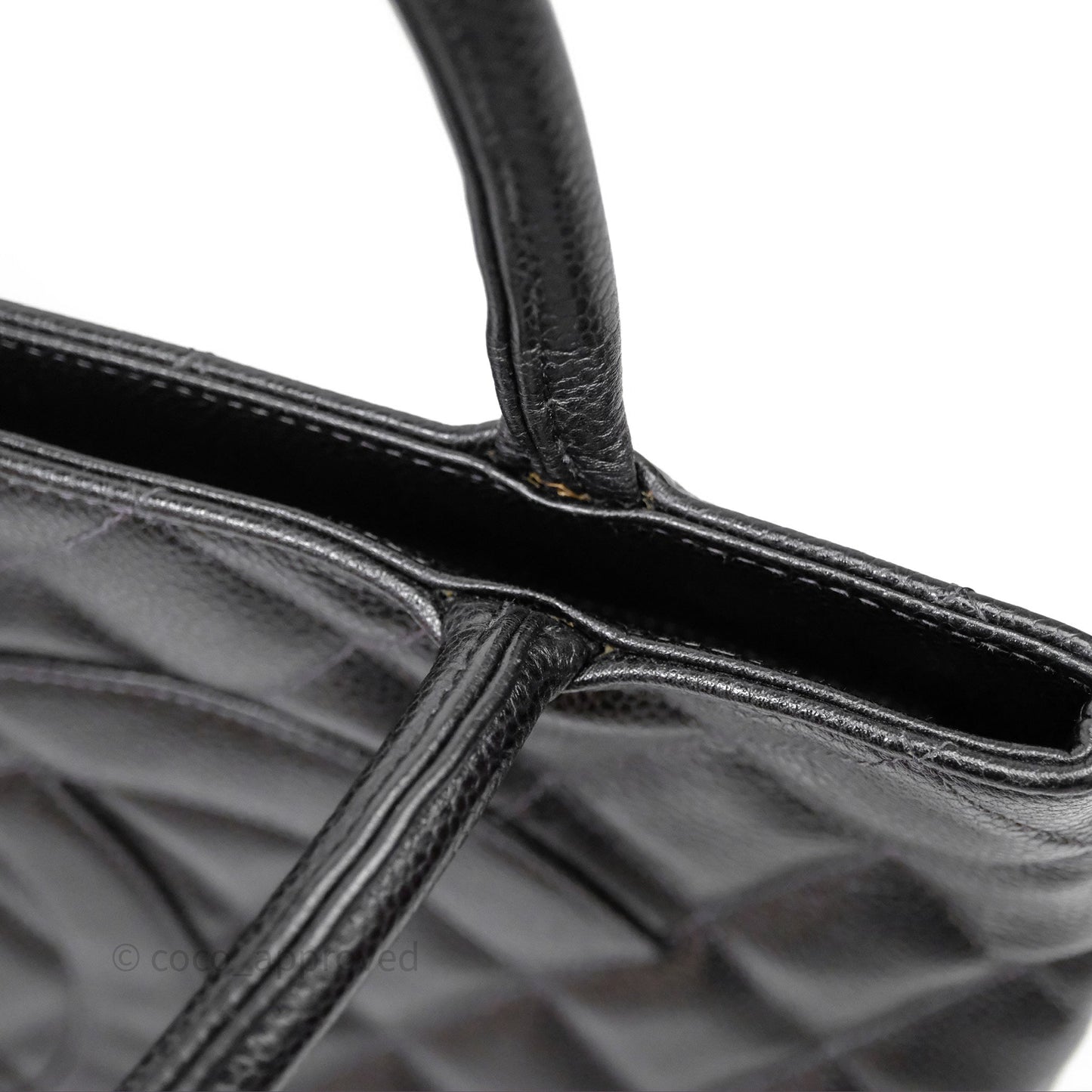 Chanel Vintage Medallion CC Black Caviar Tote Bag Silver Hardware